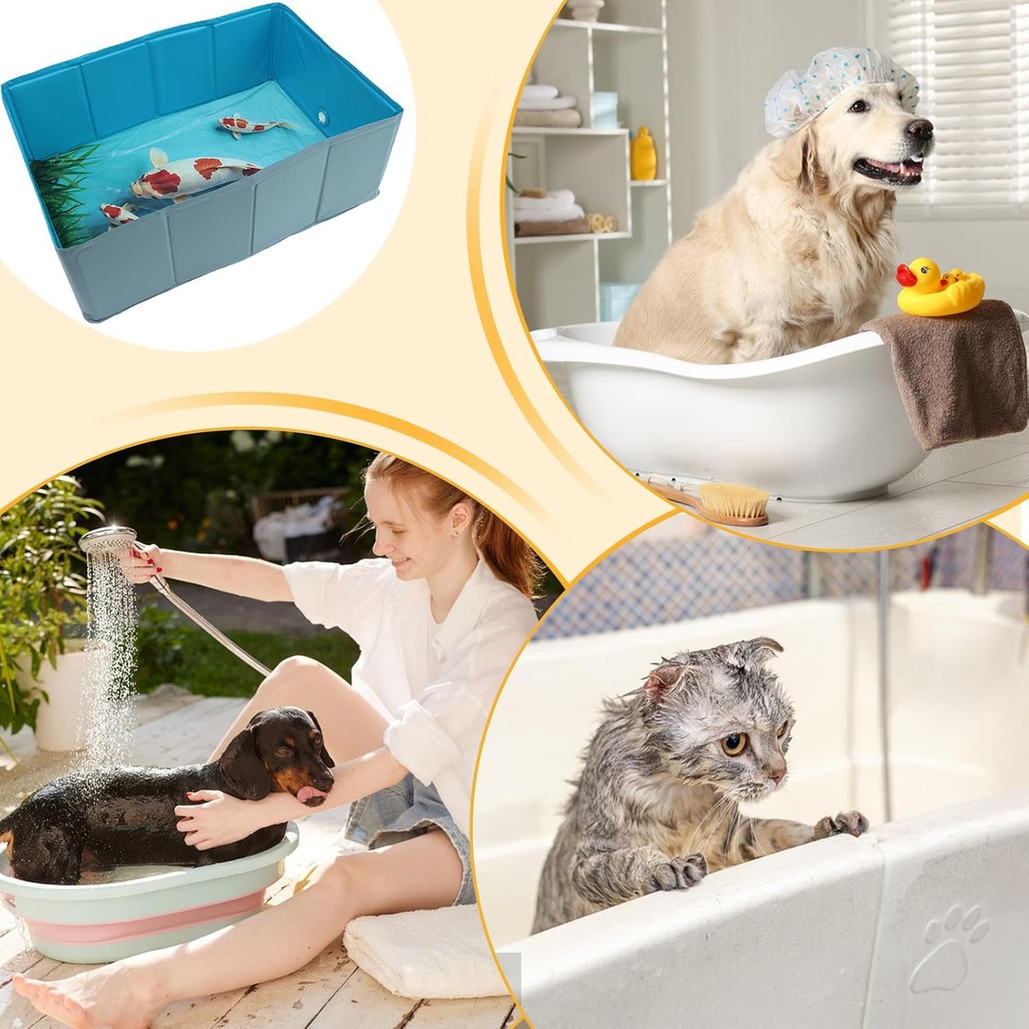 Pet Swimming Pool | PVC Foldable Dog Bath Tub Square-Shaped - Anti-Slip Pet Puppy Bathing Tub for Small Medium Large Puppy Cats Small Animals