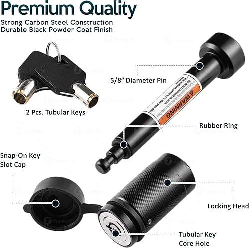 Miniatura 2 de Zone Tech - Cerradura receptora de enganche para remolque, pasador antirrobo de 58 pulgadas de alta calidad para receptor de clase III IV de 2