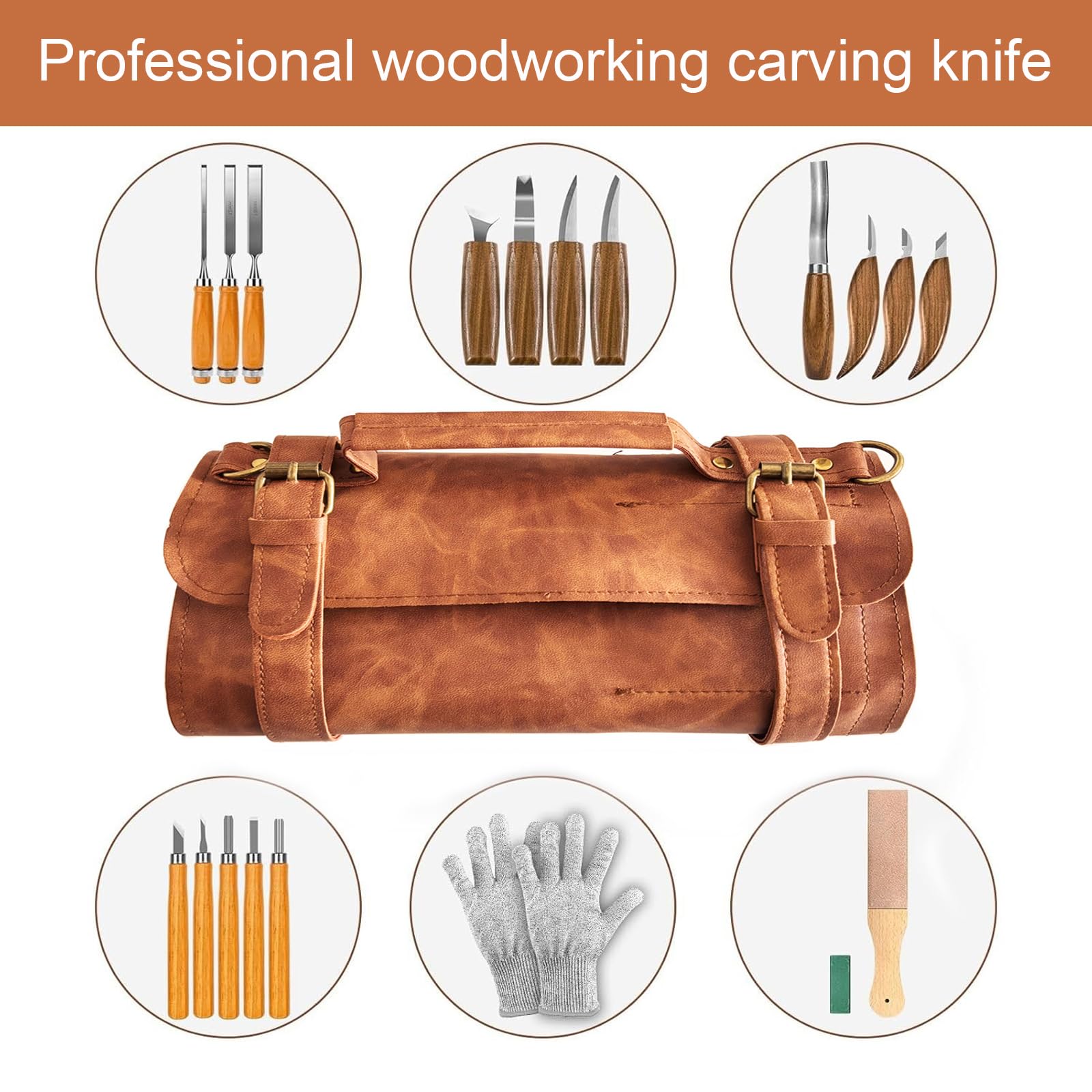 Juegos De Herramientas Para Tallar Madera, Kit Para Tallar Madera Con Estuche De Cuero, Juego De Herramientas Para Tallar Madera, Juego De Herramientas Para Tallar Madera Para Principiantes
