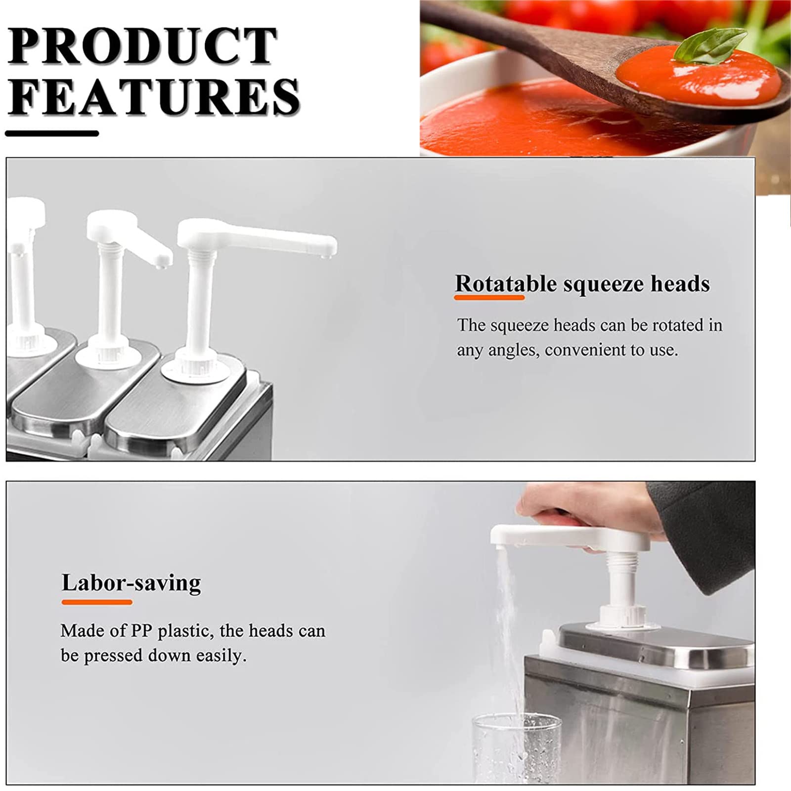 Dispensador de Salsa, Estación de Bomba de Condimentos de Acero Inoxidable, Dispensadora de Condimentos para Exprimir para Especias, Tomate, Mostaza, Mermelada, Ensalada,2L-3Pumps