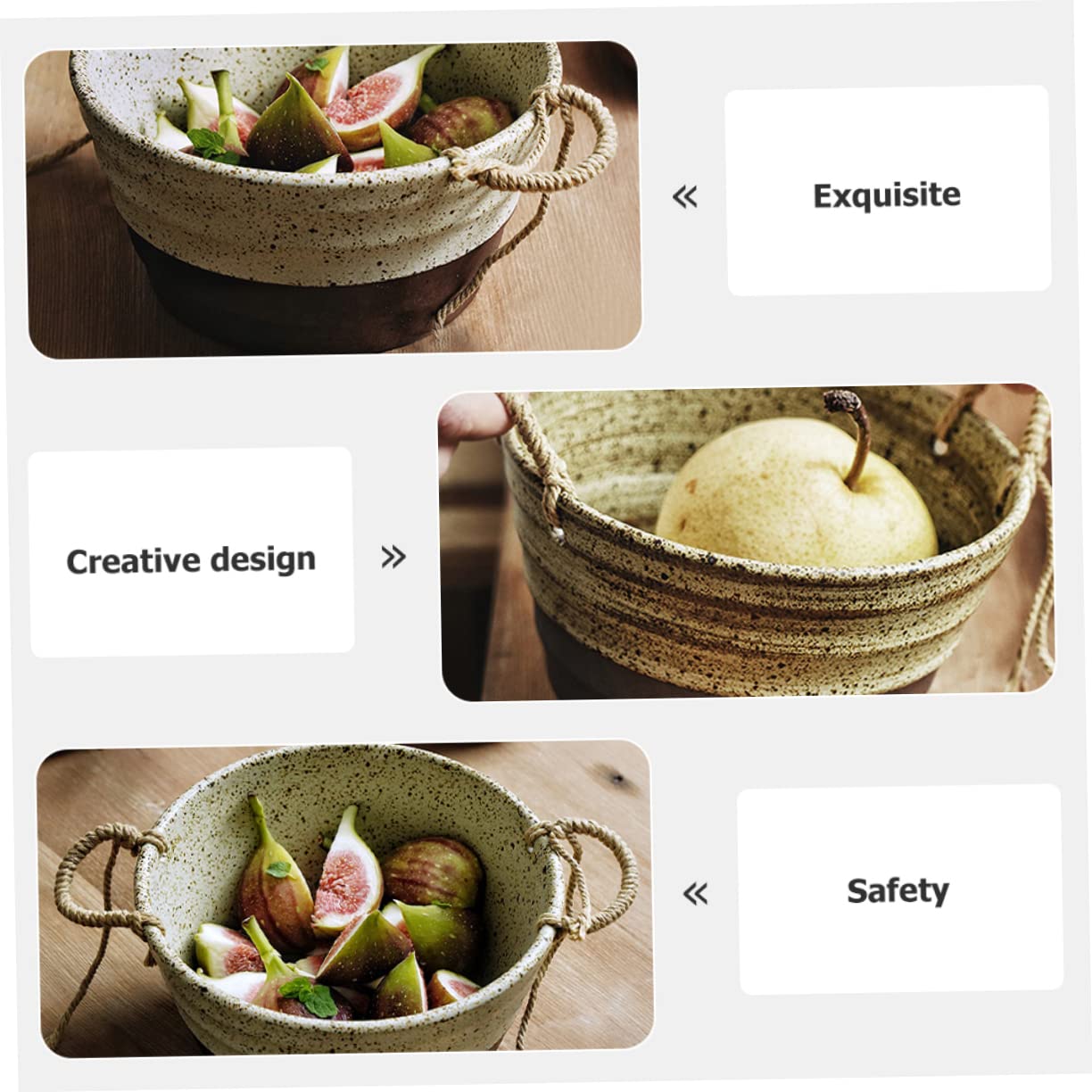 ABOOFAN Cuenco Apilable Doble Asa Estilo Retro Japonés de Cerámica Apto para Lavavajillas, para Sopa y Ensalada Cocina