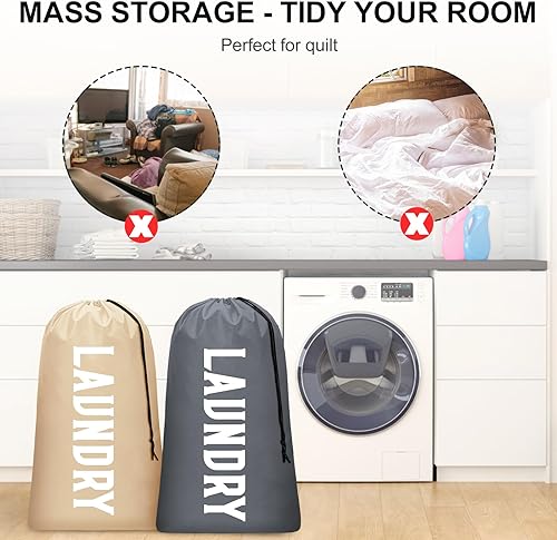 Miniatura 3 de Paquete de 2 bolsas grandes de lavandería de viaje, bolsa de viaje para ropa sucia con cordón, bolsa de lavandería resistente para dormitorio,