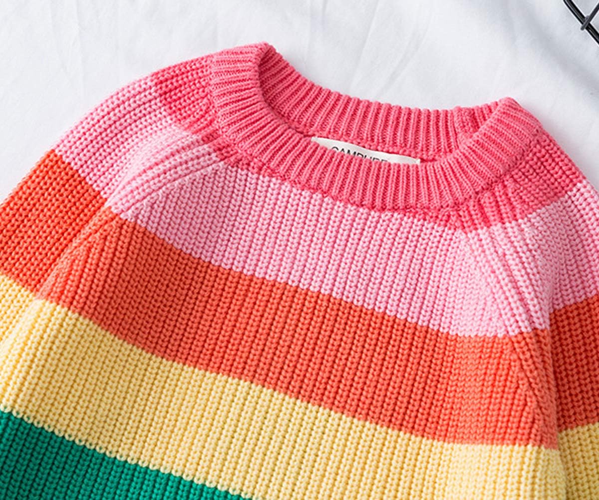 Girl Pink Crewneck Sweaters Rainbow Sweater Knit Tops for 2-8 Years