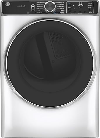 GE GFD85GSSNWW 28" Front Load Gas Dryer with 7.8 cu. ft. Capacity Stainless Steel Drum Built-in WiFi Sanitize Cycle and Damp Alert in White