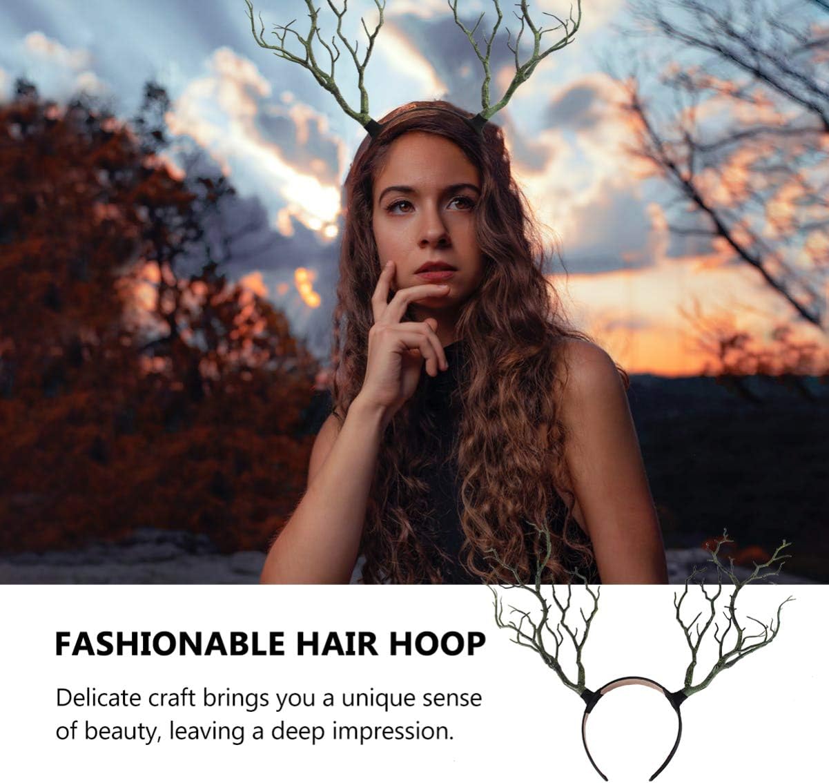 NUOBESTY Witch Horn Headdress 15.75 Inch Lightweight Branch Headband Halloween Party Hair Accessory Women Cosplay Costume