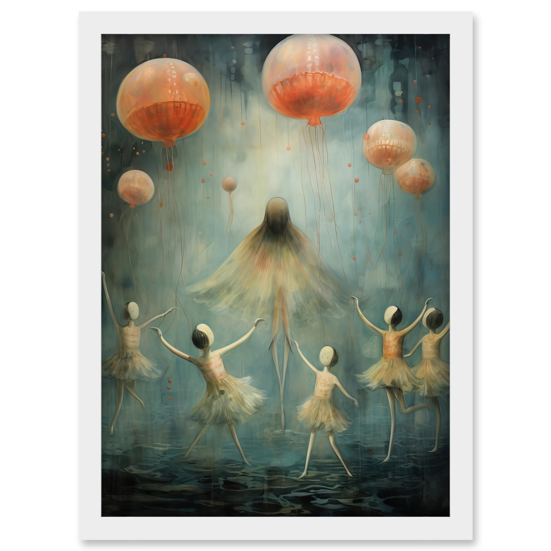 Artery8 The Jellyfish Ballet Whimsical Surreal Underwater Dance Artwork Framed A3 Wall Art Print