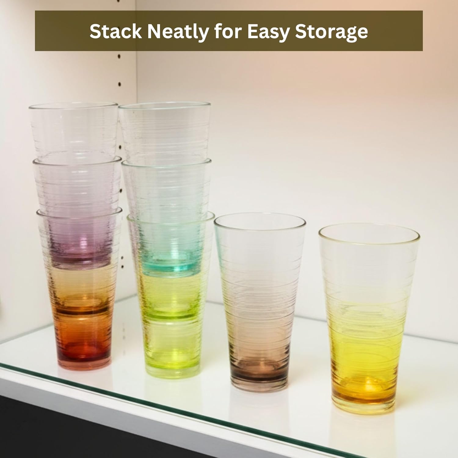 8-Piece Ombre Tumbler Set, 20oz Plastic Drinking Glasses, Assorted Colors, Shatterproof BPA-Free Drinkware, Large Stackable Cups for Patio, Pool, Gift, Everyday Use, Top-Rack Dishwasher Safe - Image 7