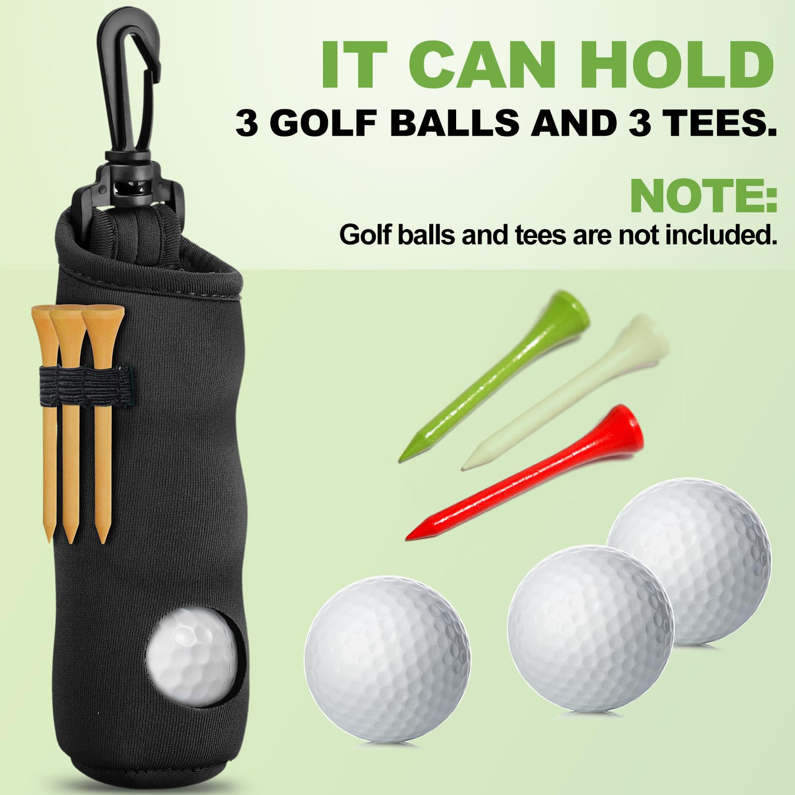 Golf-Tee-Halter, Golfball-Tragetasche, Tasche, Golfballhalter, Schlüsselanhänger, Gürtelclip, Golf-Geschenke, Zubehör (schwarz, einfach), 4 Stück