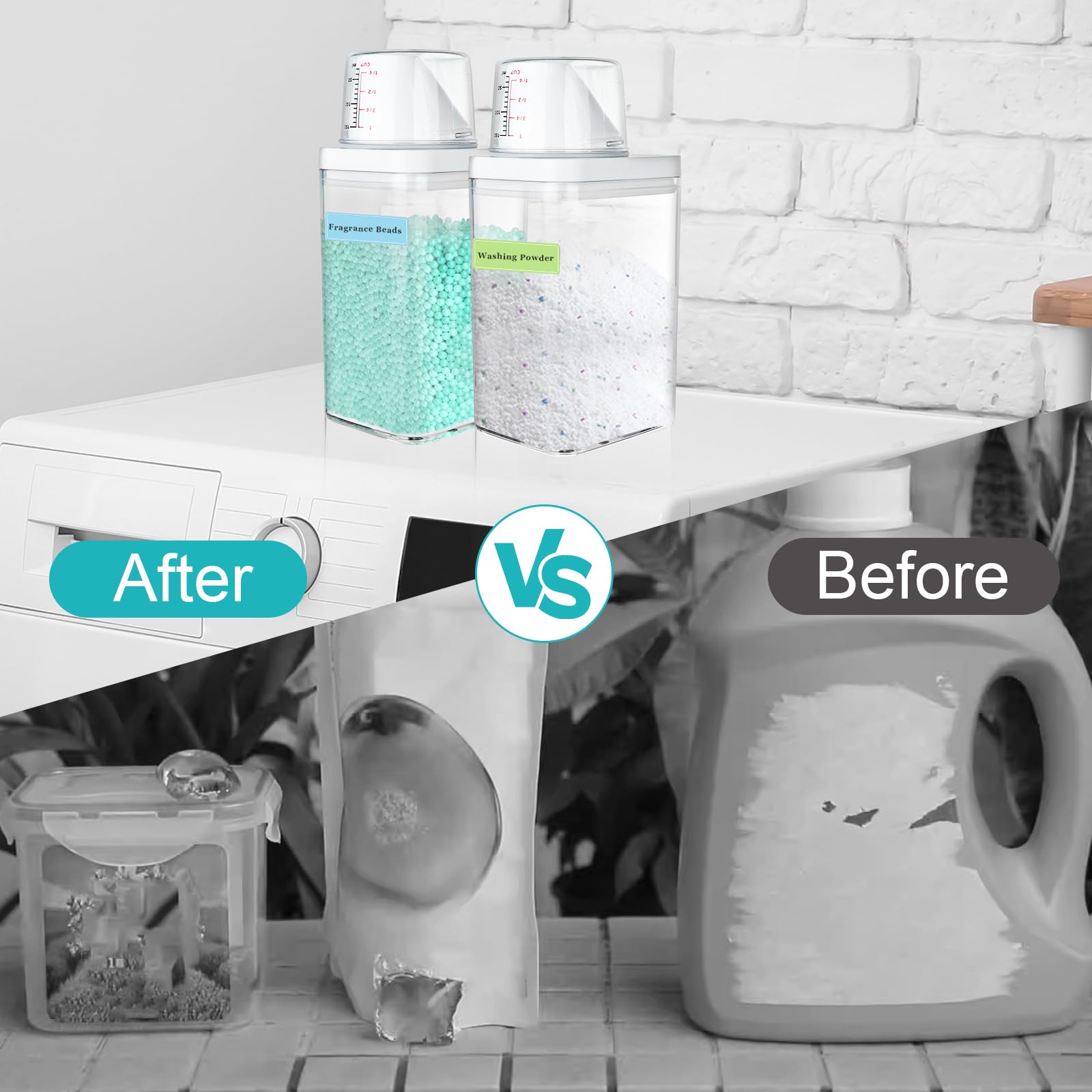 2 Pièces Distributeur De DéTergent à Lessive, 1100ml Récipient de Détergent de Stockage de Poudre À Laver avec Tasse à Mesurer, Récipient À Lessive en Poudre BoîTe De DéTergent, EU030