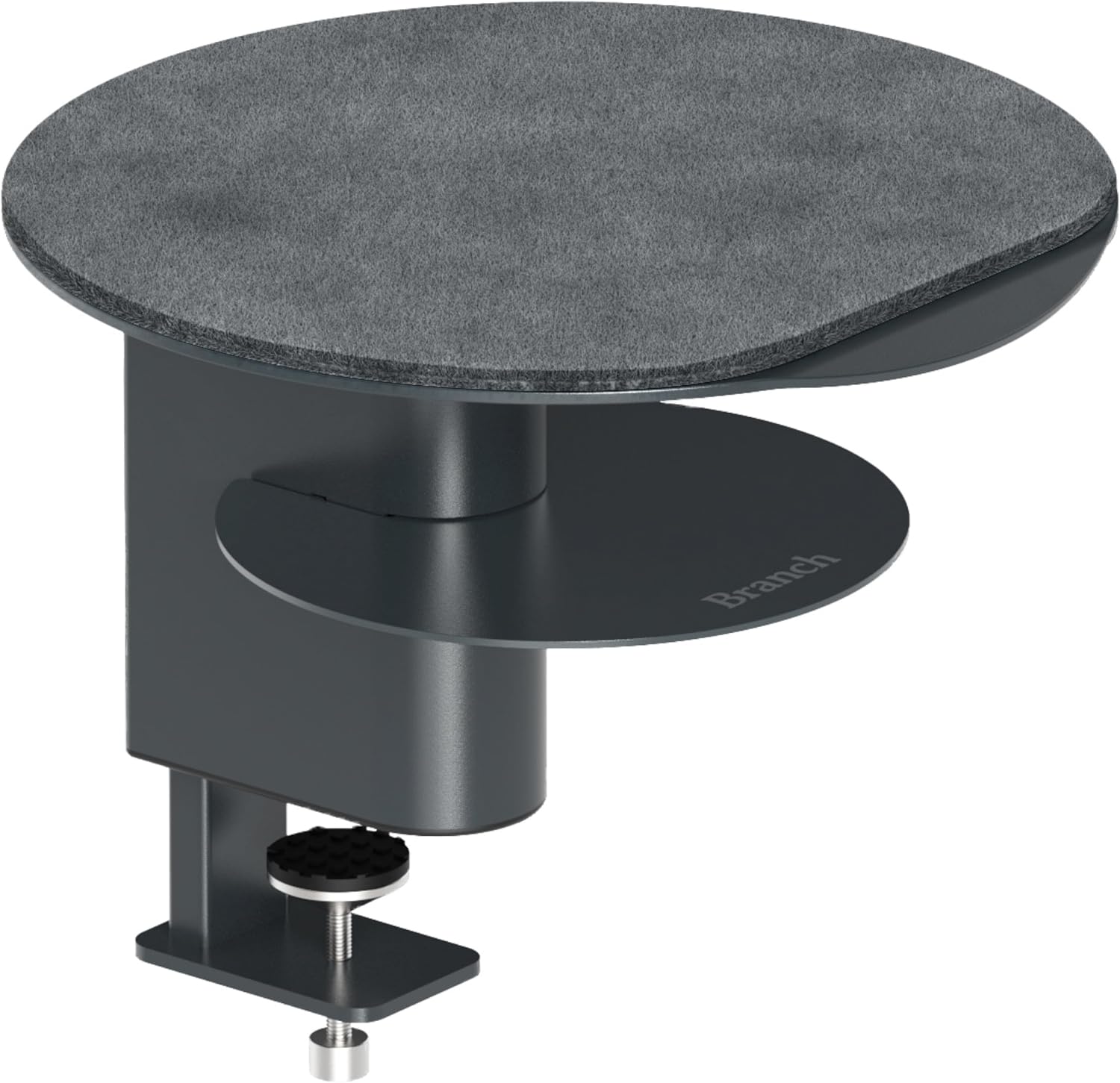 Branch Desk Perch - Elevated Desk Clamp Shelf for Monitors, Laptops, and Accessories - Powder-Coated Steel with Felt-Lined Platform - Two Tier Organizer - Charcoal