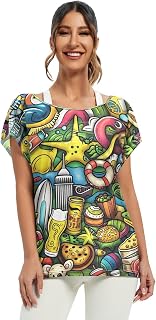 Cartoon Doodles of Australia Womens Summer Tops and Blouses Loose Tee, S-XXL Lightweight Top