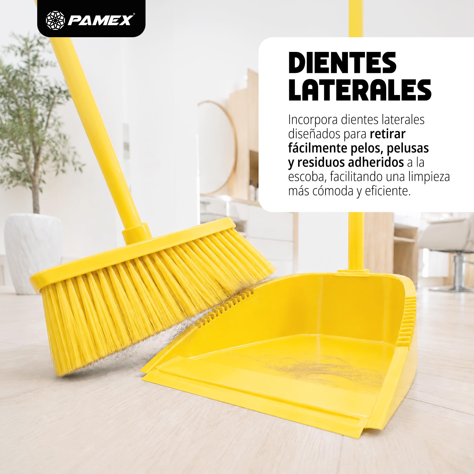 Pamex - Recogedor Tecnico Antivuelco con Palo Forrado PVC - 24 Unidades (Amarillo)