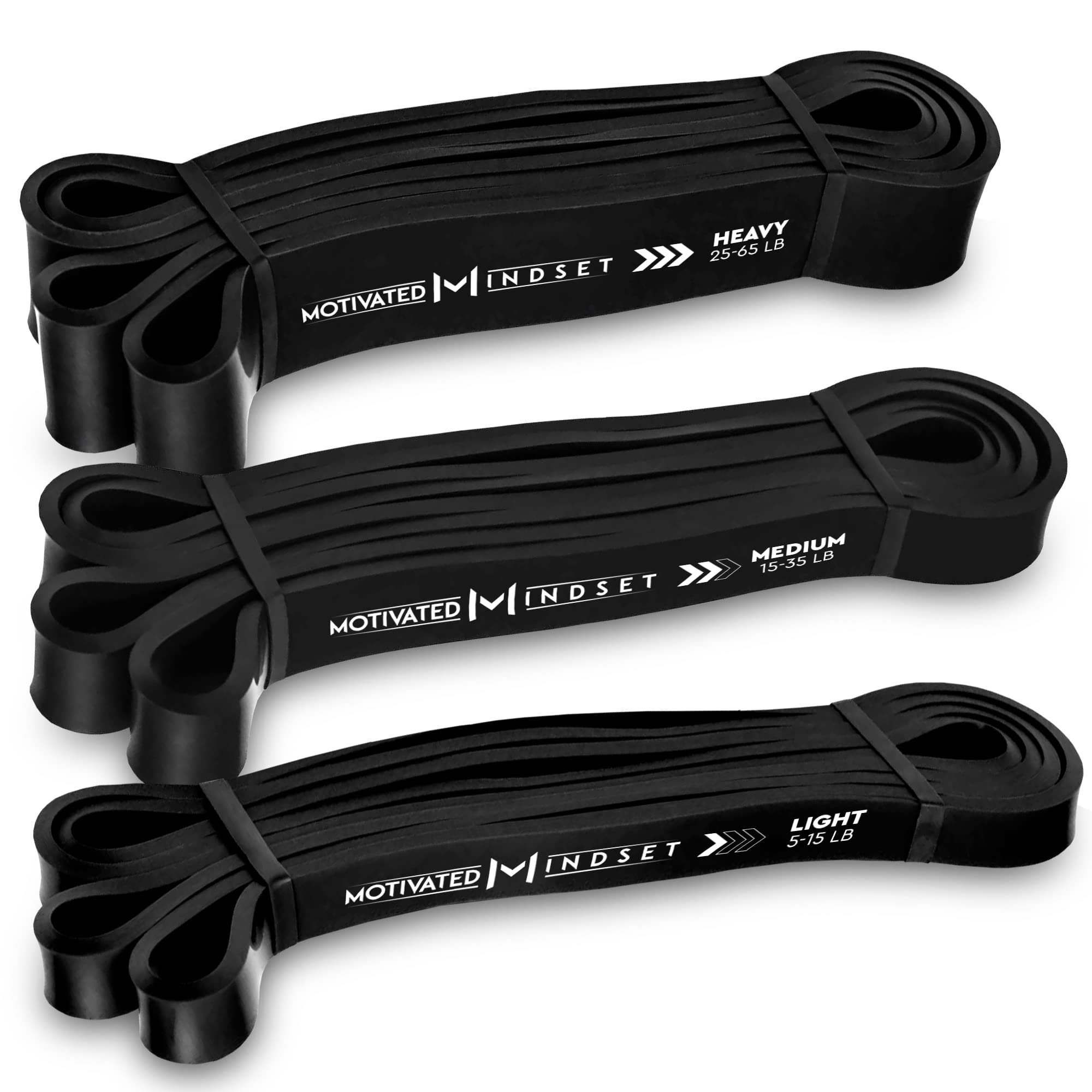 Motivated Mindset Resistance Bands for Working Out | Heavy Duty Rubber Bands for Weightlifting and Stretching | Travel Bag Included | Set of 3 (15-20lbs, 20-40lbs, 40-60lbs) | Great for Any Outdoors