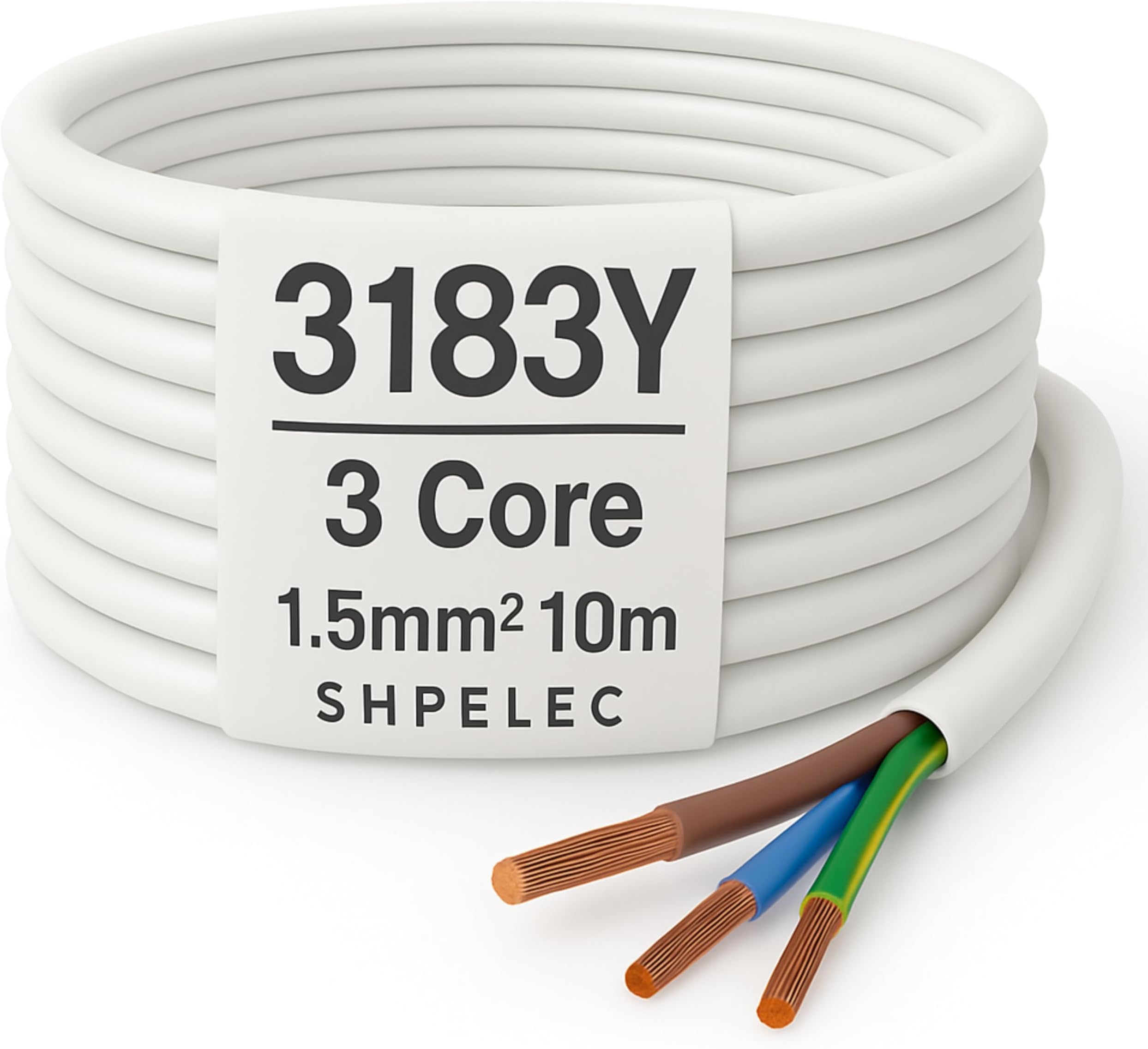 SHPELEC® Flexible White Cable 3183Y | BASEC Approved PVC | 0.75mm, 1.0mm, 1.5mm, 2.5mm | LED Lighting Cable | Multiple Lengths (1.5mm 3 Core - 10m)