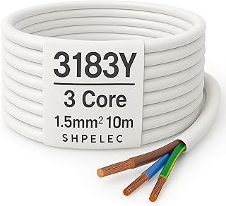 SHPELEC® Flexible White Cable 3183Y | BASEC Approved PVC | 0.75mm, 1.0mm, 1.5mm, 2.5mm | LED Lighting Cable | Multiple Lengths (1.5mm 3 Core - 10m)