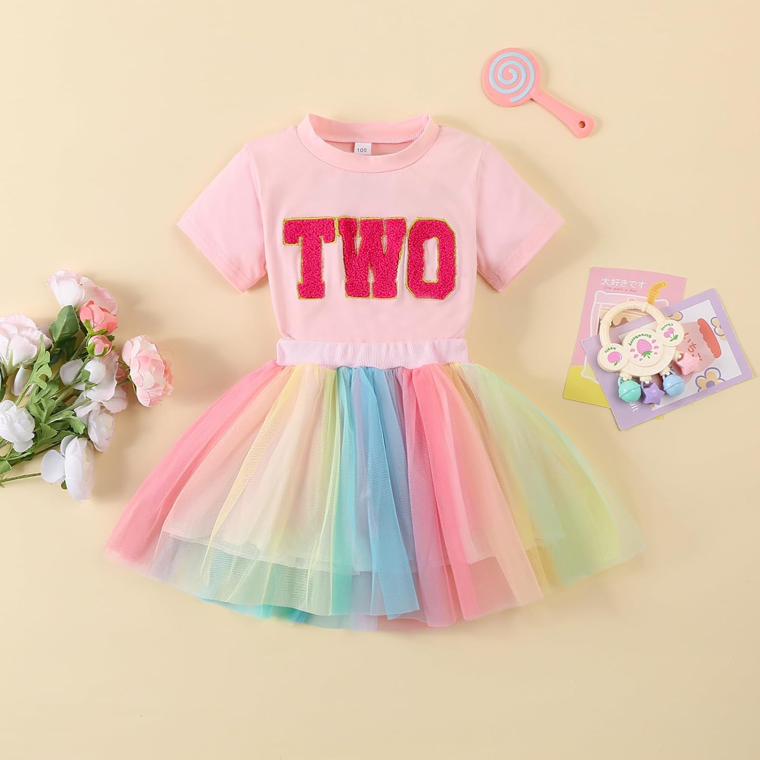 Toddler Kids Baby Girl Birthday Outfit Two/Three/Four/Five/Six Embroidery T-shirt Colorful Tutu Skirts Clothes 2PCS - Image 8