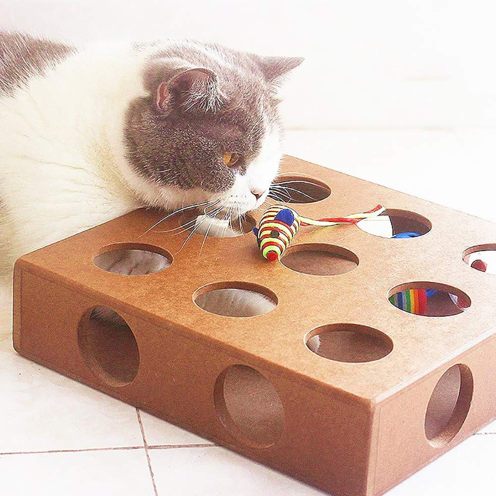 Drôle Interactif Chat De Compagnie Jouet Puzzle Boîte en Bois Peek Jouer Jouet Boîte Cacher Et Chercher Chat Souris Jouet Et Puzzle Mangeoire Adorable Chat De Compagnie Jouets