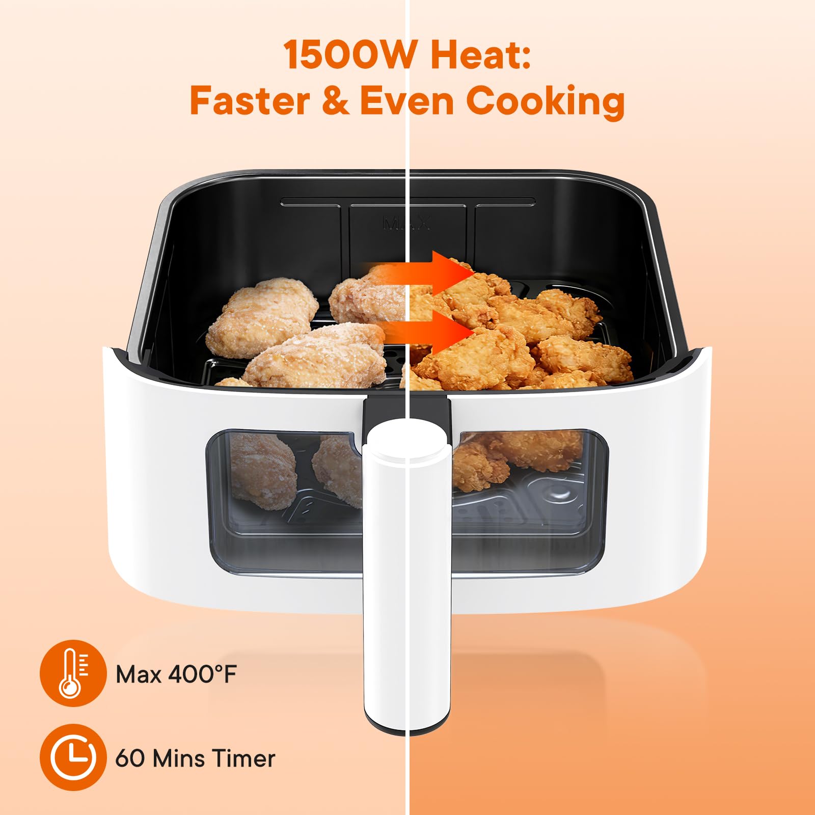 OLIXIS 4QT Air Fryer with Visible Window, 1500W Digital Touchscreen Air Fryer with 8 Presets, Auto Shut Off & Nonstick Dishwasher Safe Basket, 60-Min Timer, Max 400°F, White view 7