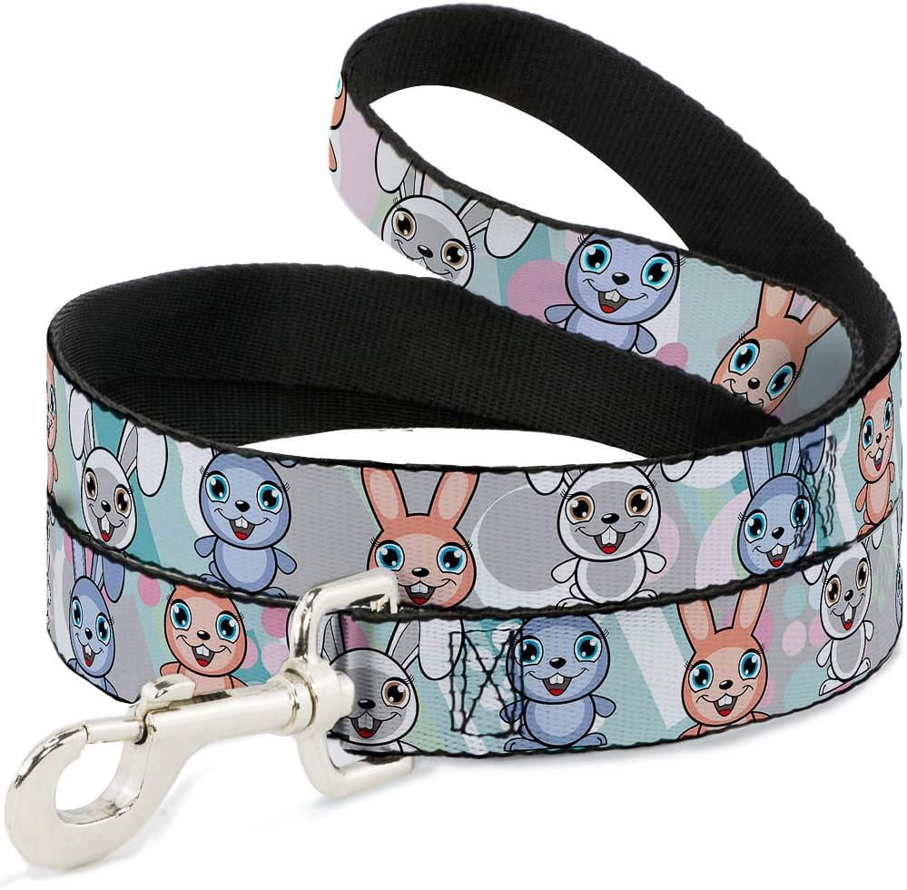 Buckle-Down Pet Leash - Cute Bunnies Multi Pastel - 6 Feet Long - 1.5" Wide