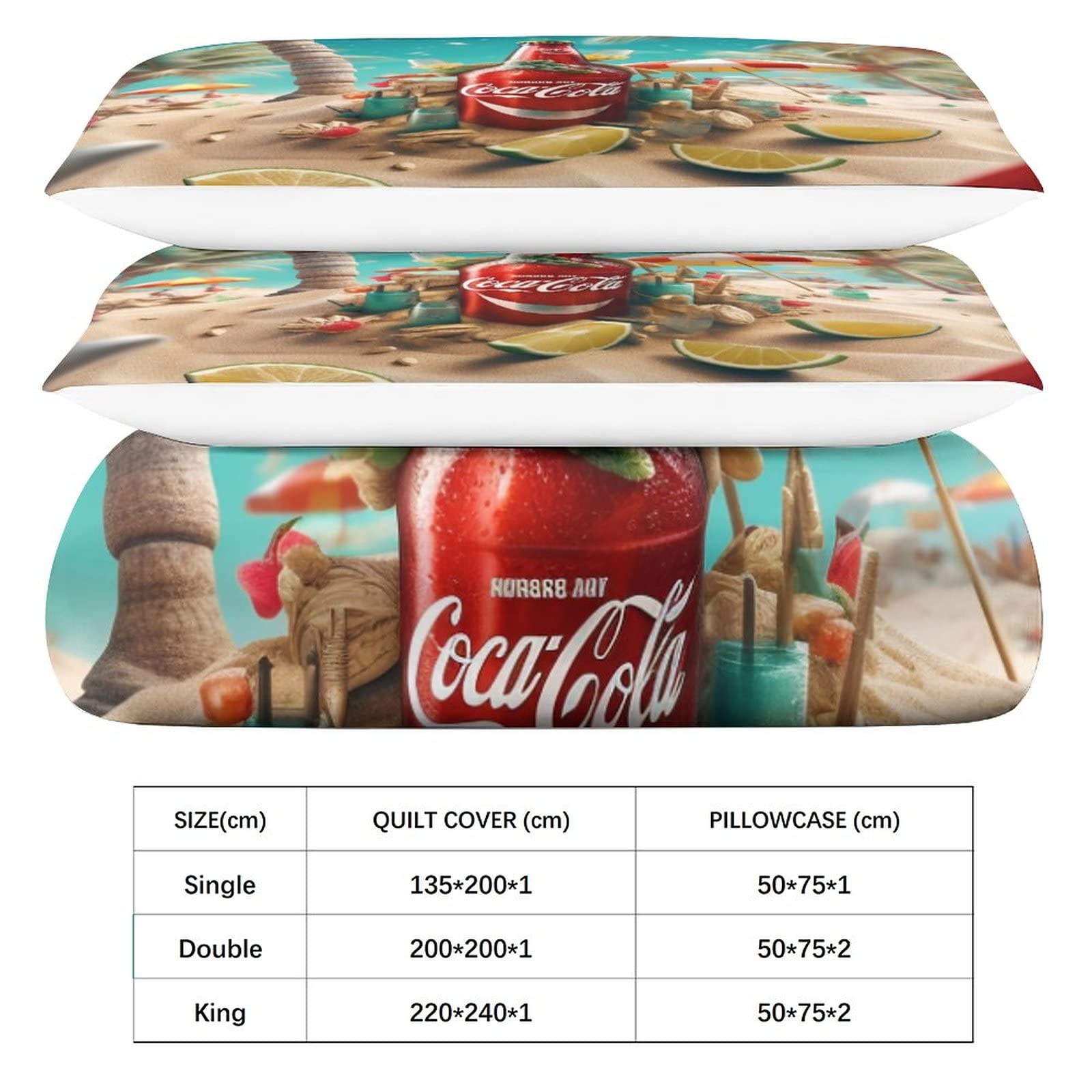 Coca - Cola Housse De Couette 3 Pièces Avec Fermeture Éclair Soda Parure De Lit En Microfibre,Offrez Un Cadeau Unique Et Confortable King(220x240cm