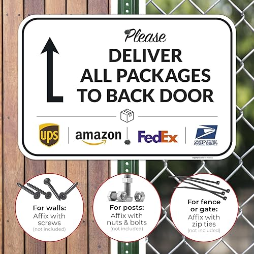 Vista 469 de Cartel de entrega del paquete, letrero de instrucciones de entrega, 10 x 7 pulgadas, aluminio 040 libre de óxido, resistente a la decoloración