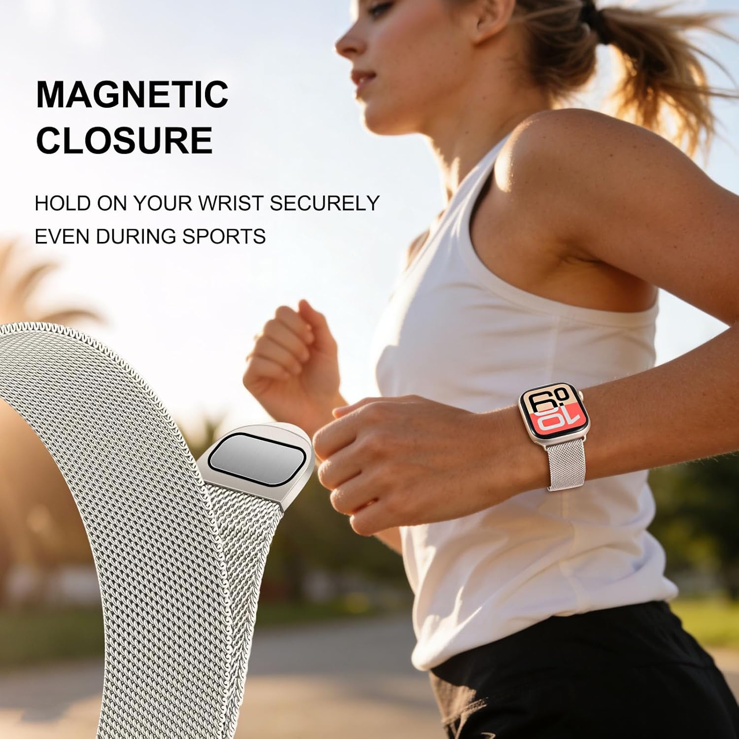 Dhwazz Mesh Loop Band for Apple Watch Series 11 10 42mm 46mm Women Men, Stainless Steel Magnetic Strap for iWatch Ultra SE 3 2 1 Series 9 8 7 6 5 4 3 2 1 41mm 40mm 38mm 49mm 45mm 44mm 42mm - Image 4