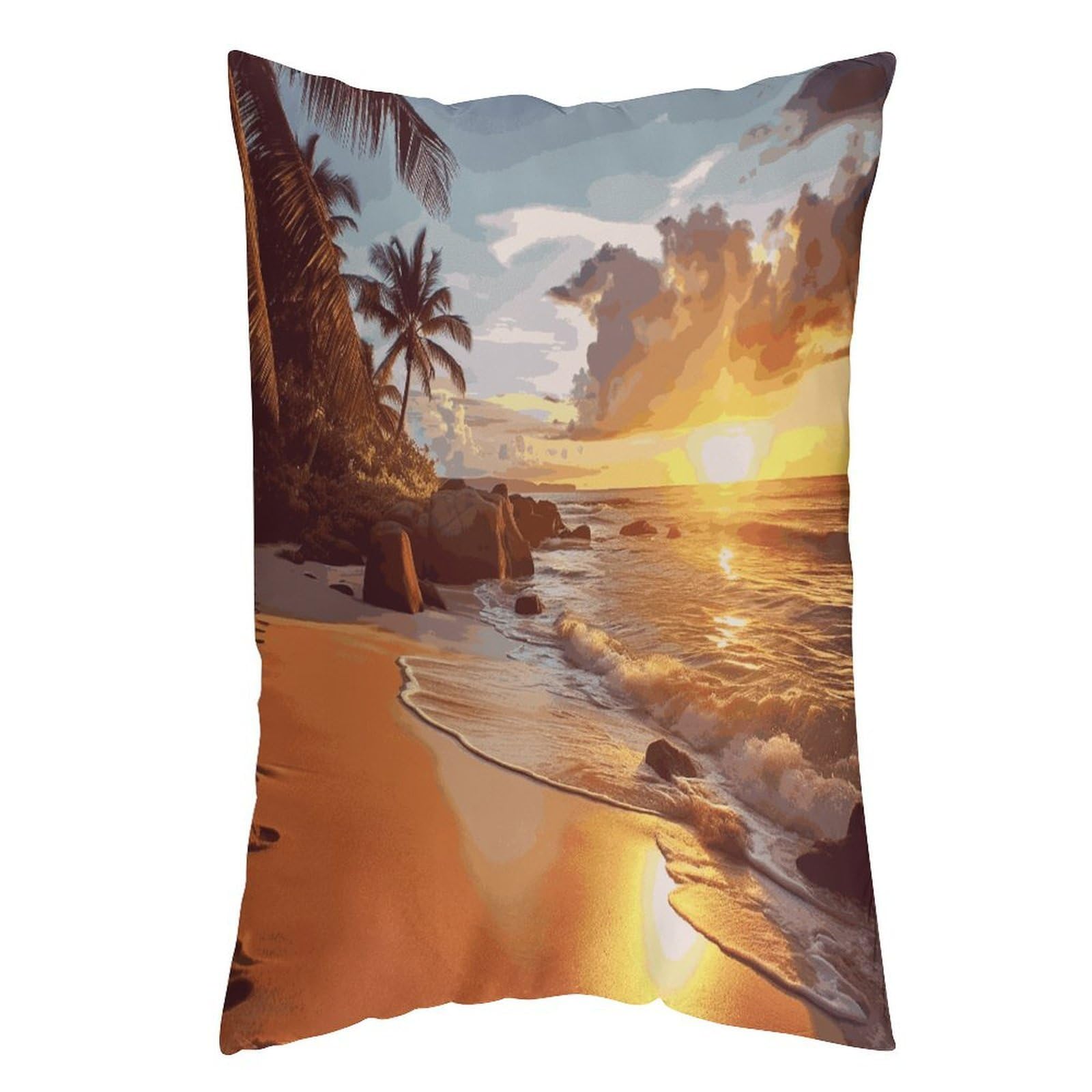 LDGSUPH Tropical Beach at Sunset Pillow Cases Soft Pillowcase with Invisible Zipper Wrinkle Resistant Pillow Covers Breathable Removable Pillow Protector for Bed Sofa Car 20"x30"