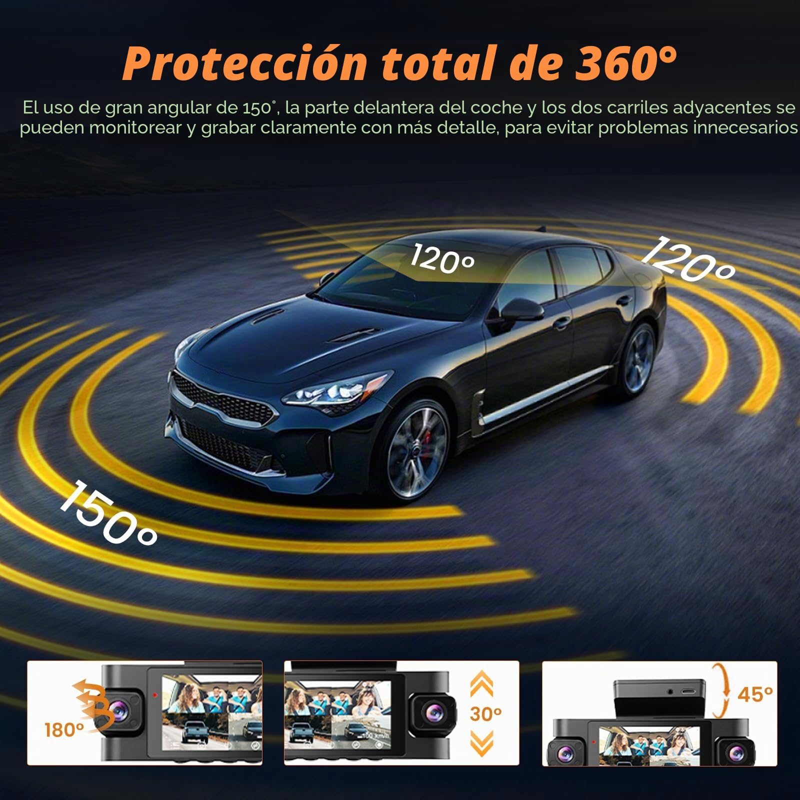 Roinvou Dashcam Delantera y Trasera 4 Canales, Cámara de Salpicadero 2K con WiFi 5GHz, App Control, Grabación en Bucle, Monitor de Estacionamiento 24h, Incluye 64G SD y Cámara Trasera