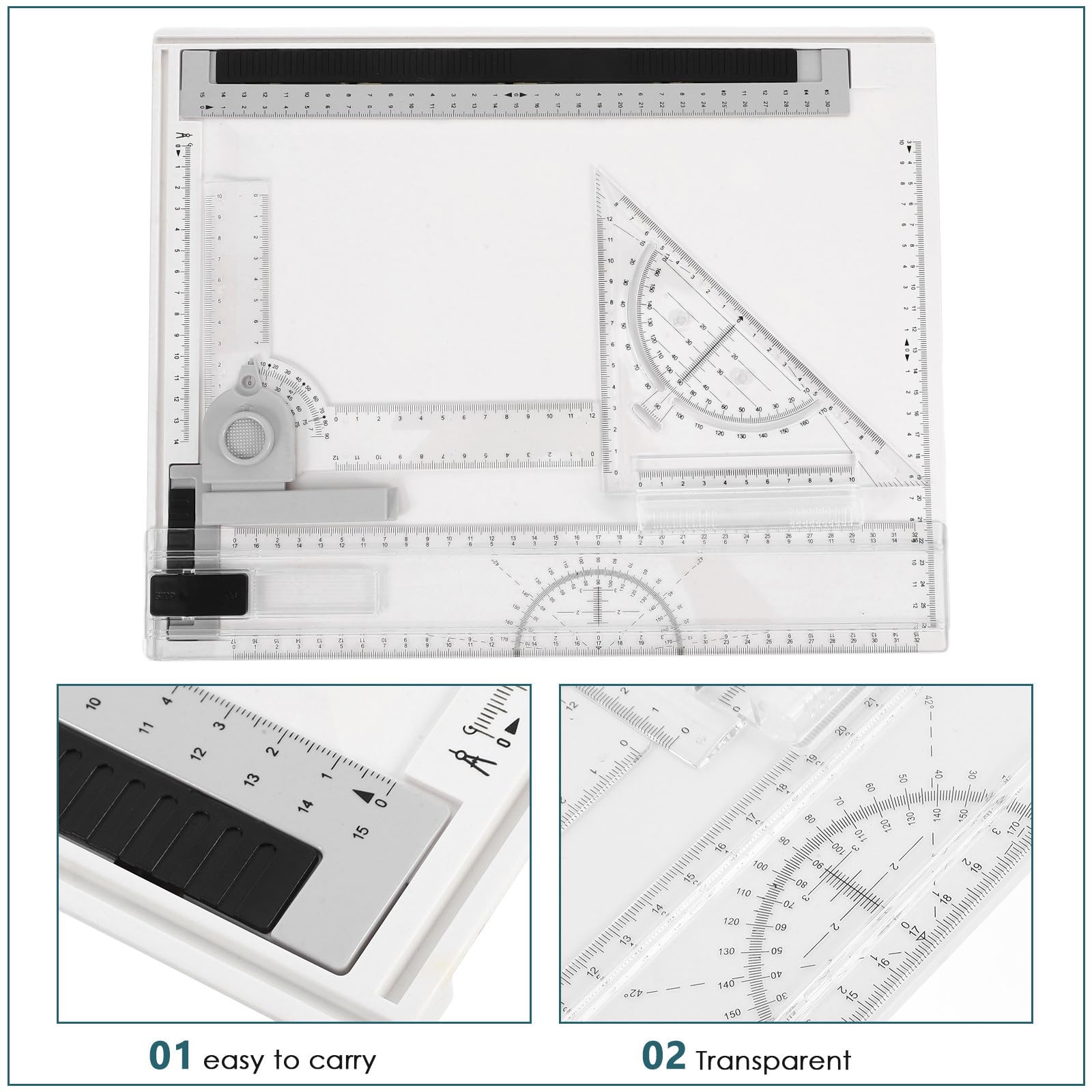 Uonlytech Tablero de Dibujo A4 Resistente y Fácil de Limpiar de Plástico Portátil con Herramientas de Dibujo y Reglas para Arquitectura y Uso en Viajes