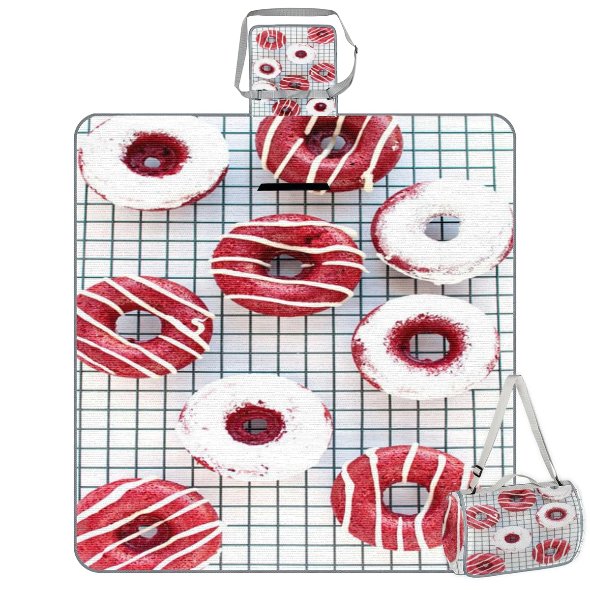 Shimoshe Picnic Blankets 57”x 59”, Geometric Donut Waterproof Sandproof Picnic Mat Lightweight Foldable Beach Blanket for Camping Park Grass Beach Outdoor Blanket