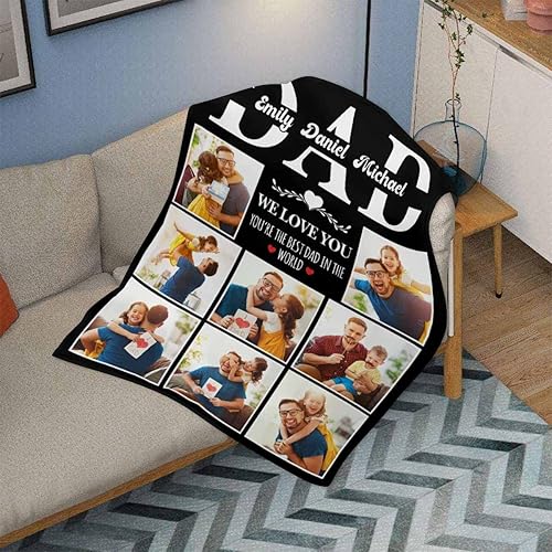 Miniatura 3 de InterestPrint Manta personalizada con texto en inglés Happy Father's Day para hombres, manta personalizada con 8 fotos con texto en inglés Dad We