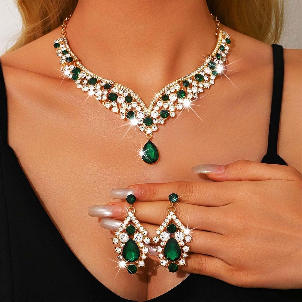 JAKAWIN Bridal Wedding Jewelry Set Prom Rhinestone Necklace Earring Set for Women - Image 3
