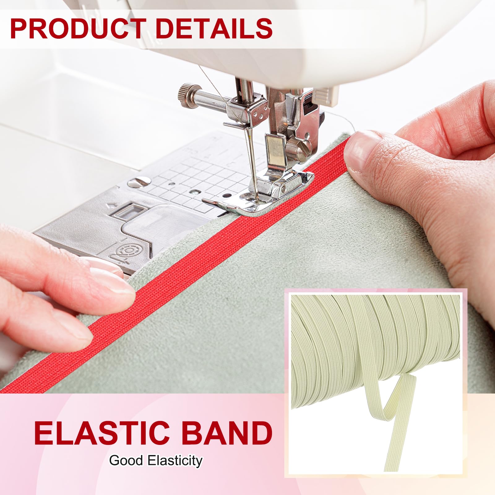 PATIKIL Elastic Bands 6mm x 45 Meters, Polyester Flat Elastic Cord Stretch Strap for Sewing Crafting DIY Beige - Image 4