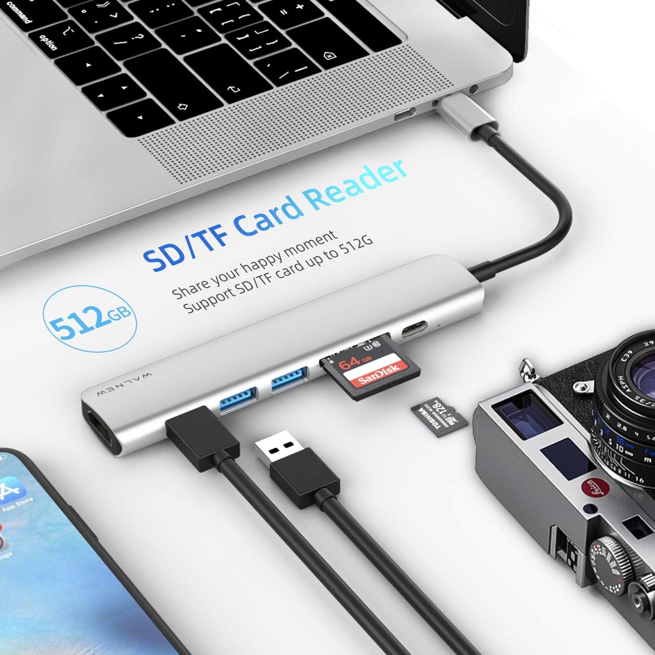 1pc 4-in-1 USB C to Ethernet Adapter & 1pc 7 in 1 USB-C Hub