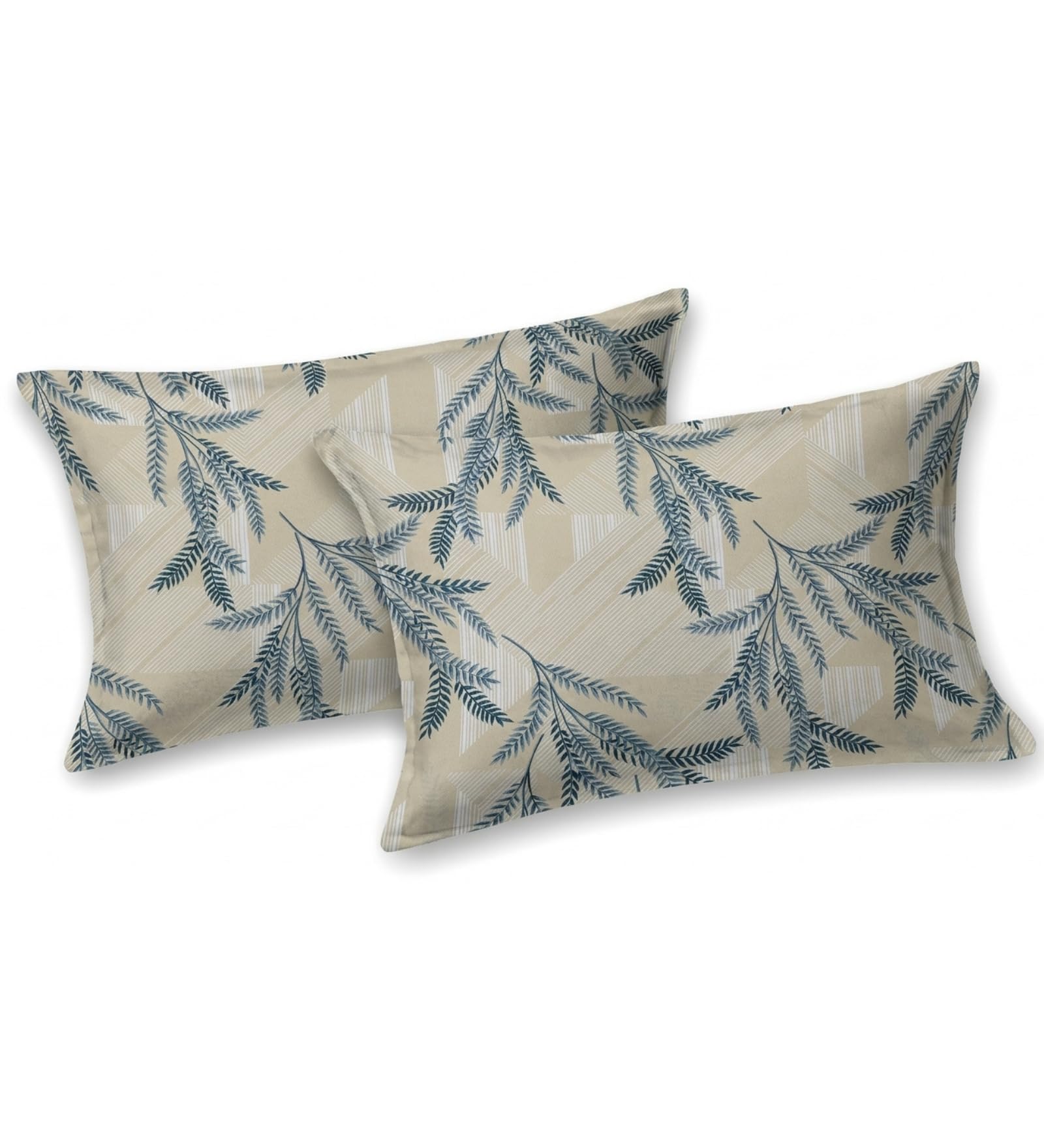 Mafatlal King Size Bedsheet - Beige Blue Leaf Print -7