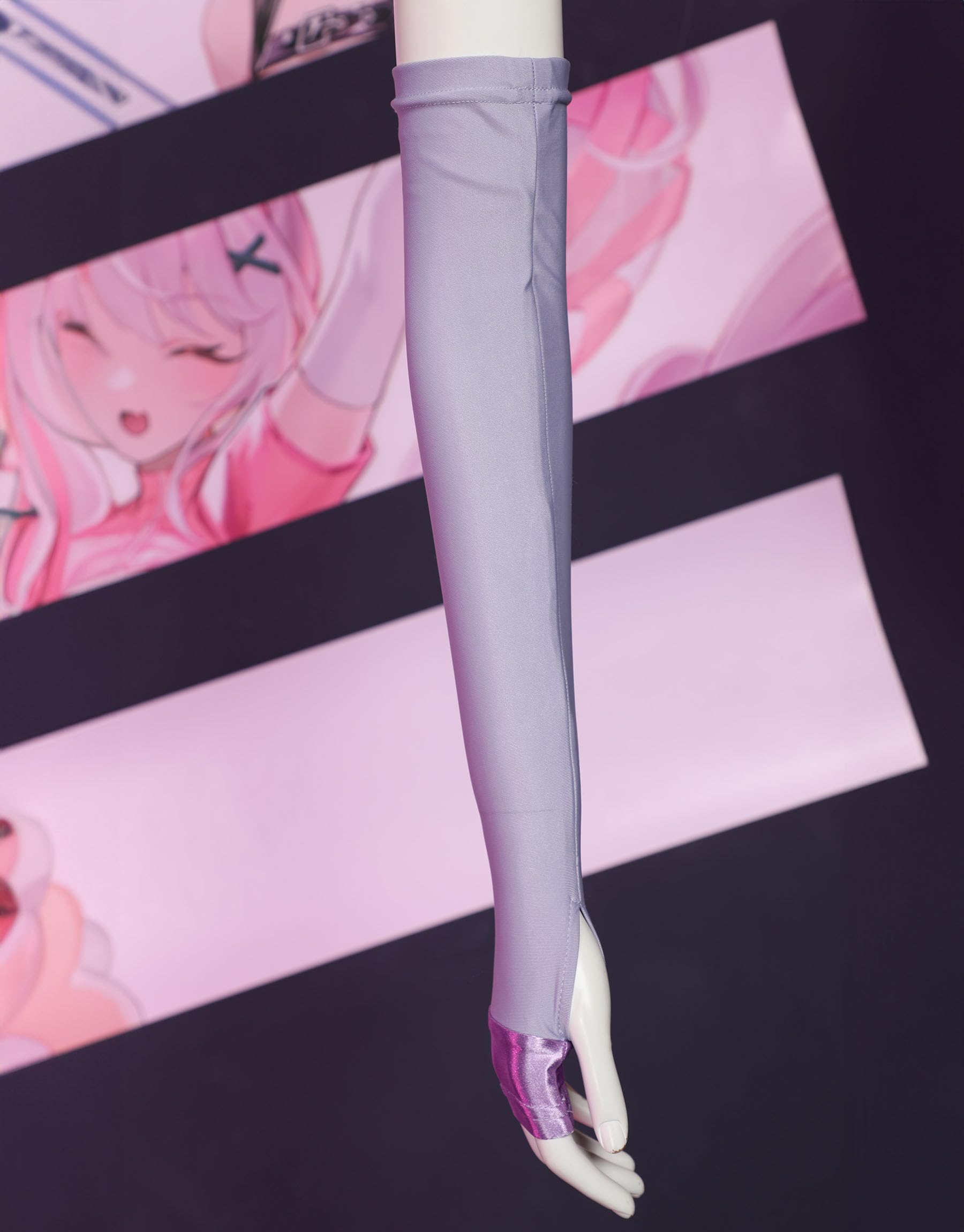 Mobbunny Womens Anime Cosplay Costume Purple High Slit Bodysuit Fishnet Mesh Bodysuit with Mask and Thigh Socks: Small Purple