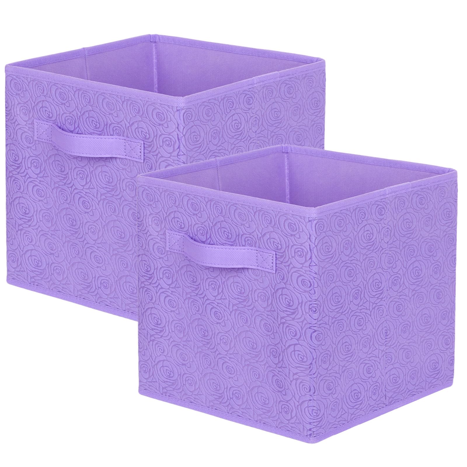 powerking Fabric Storage Box Bins, 2 Pack Foldable Cloth Storage Cube Organizer Drawer with 3D Embossed Rose Pattern For Closet And Toys Storage,27x27x28cm,Lavender