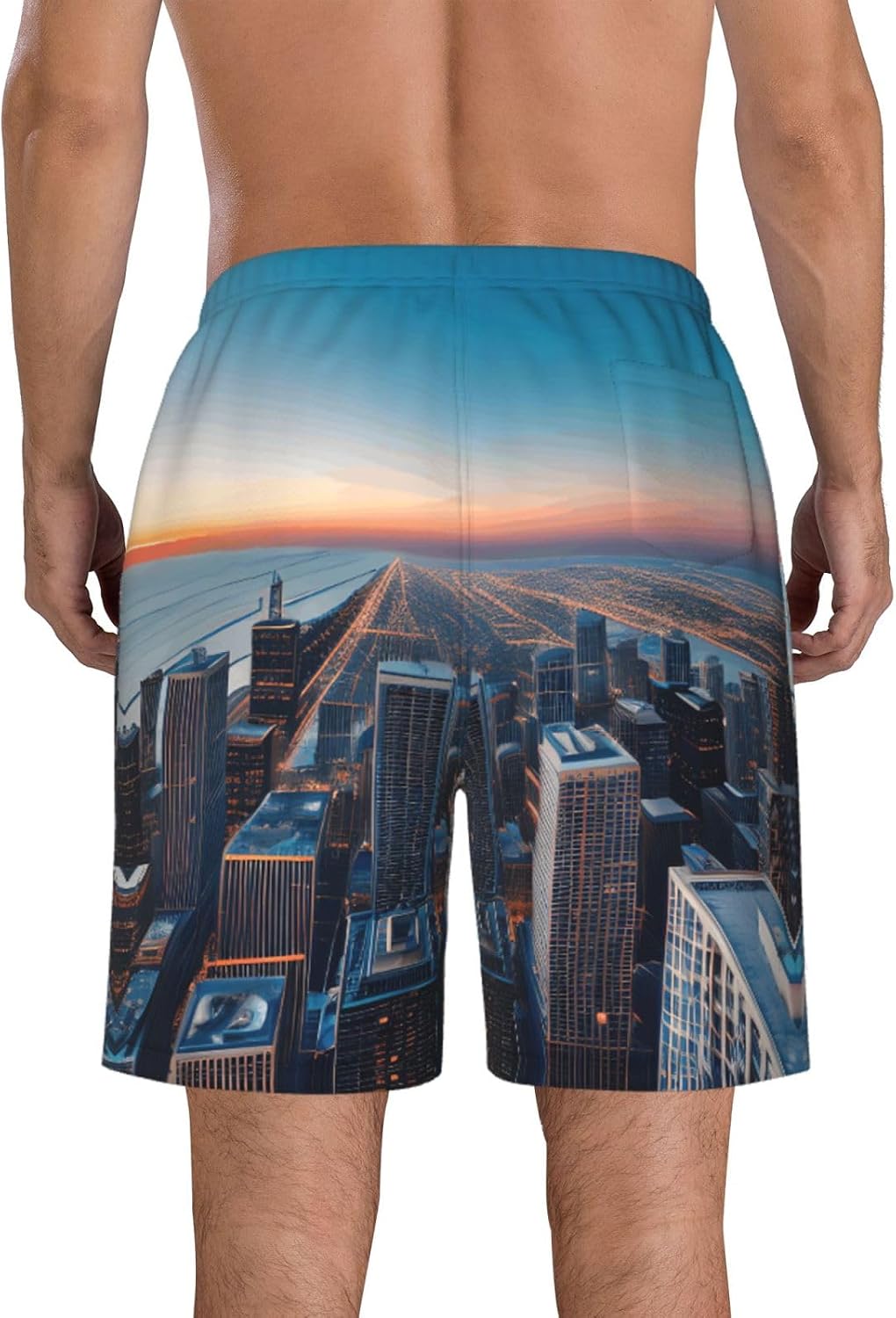 Chicago Illinois USA 1 Print Mens Casual Shorts Drawstring Summer Beach Stretch Shorts Novelty Swimtrunks