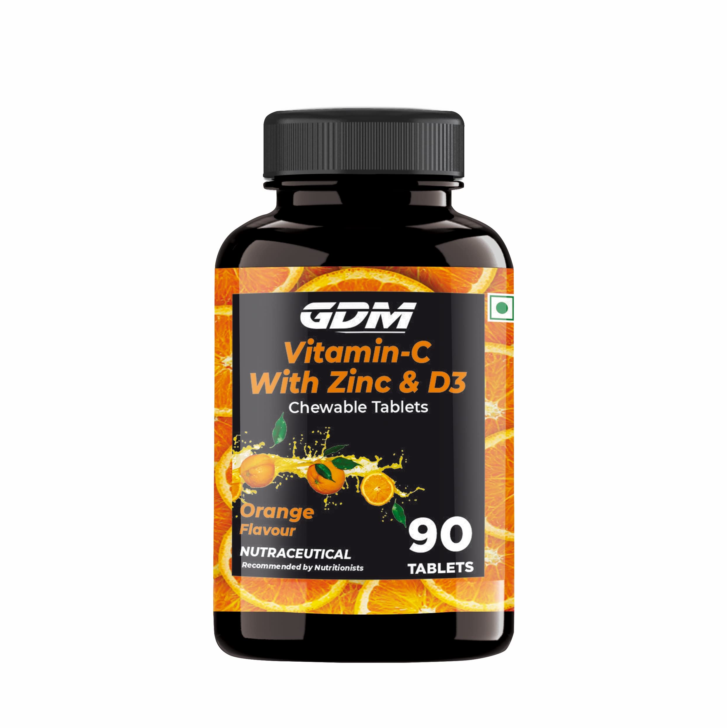 GDM Vitamin C with Zinc & Vitamin D3 Chewable 90 Tablets | Organe Flavor | Immunity Booster | Promotes Healthy & Glowing Skin | For Men & Women-image-31