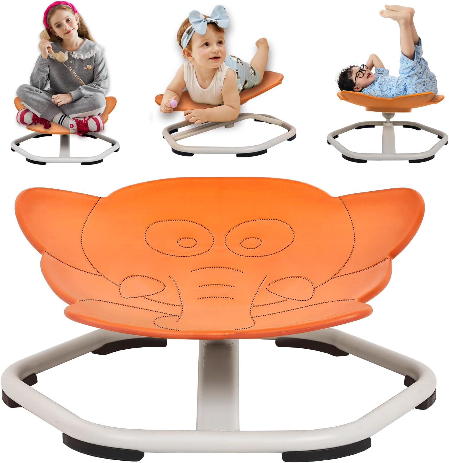 Kids Chair, Sensory Swivel Chair, Spinning Chair for Autistic ADHD Kids, Sit and Spin Training Body Coordination, 360° Spinning Seat, Metal Base, Non-Slip, Elephant (Orange)