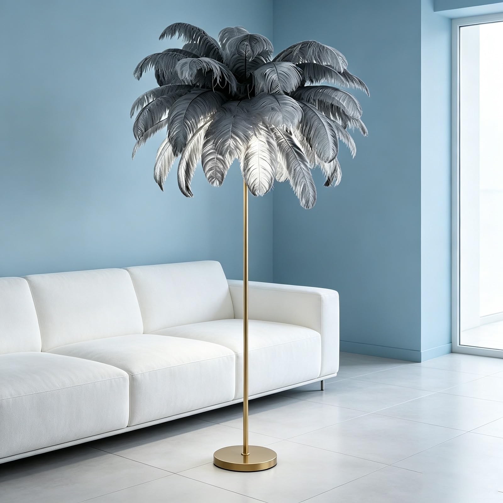 LCNDKF Aesthetic Feather Floor Standing LED Lamp