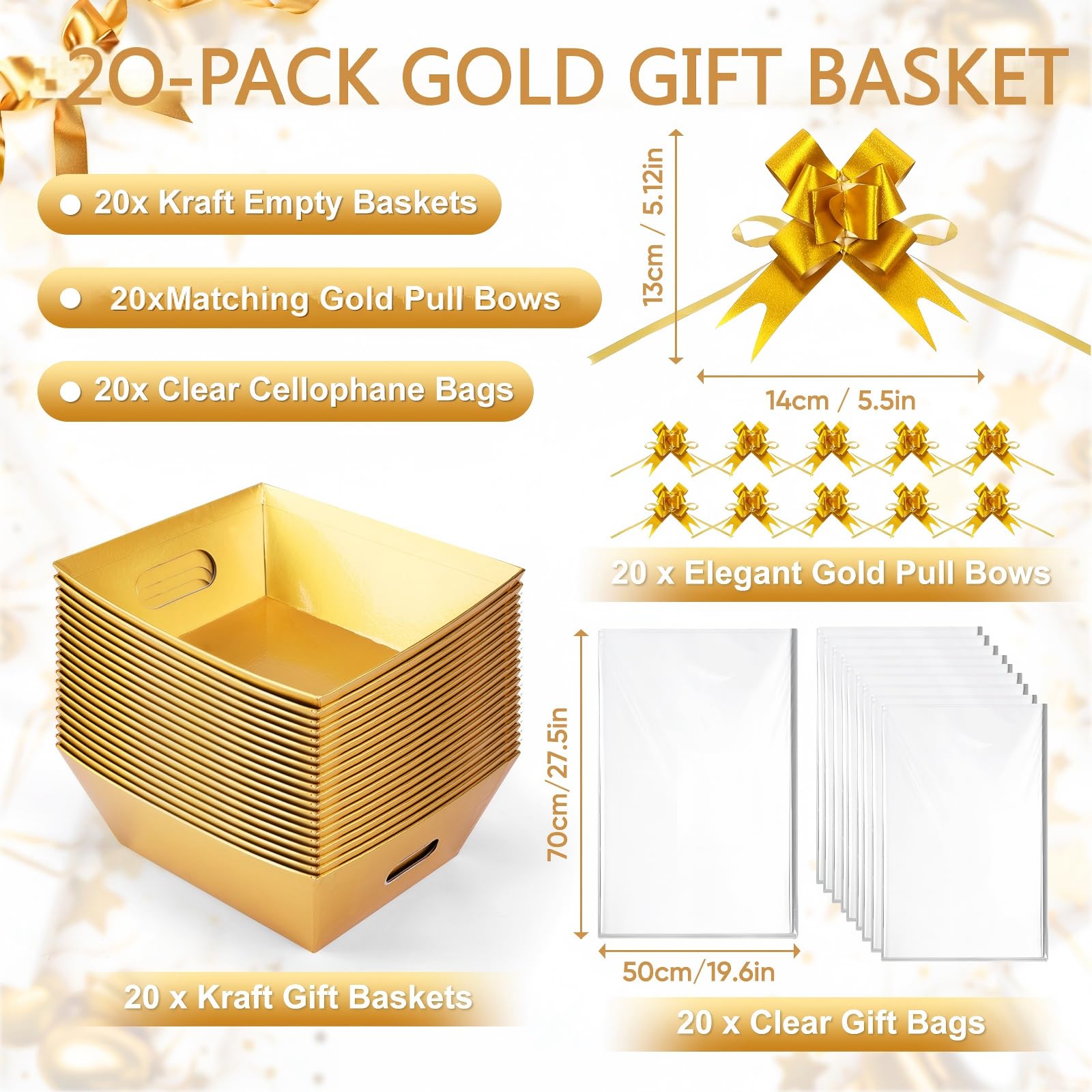 Confezione da 20 cesti regalo vuoti, 25,4 x 20,3 cm, colore: oro