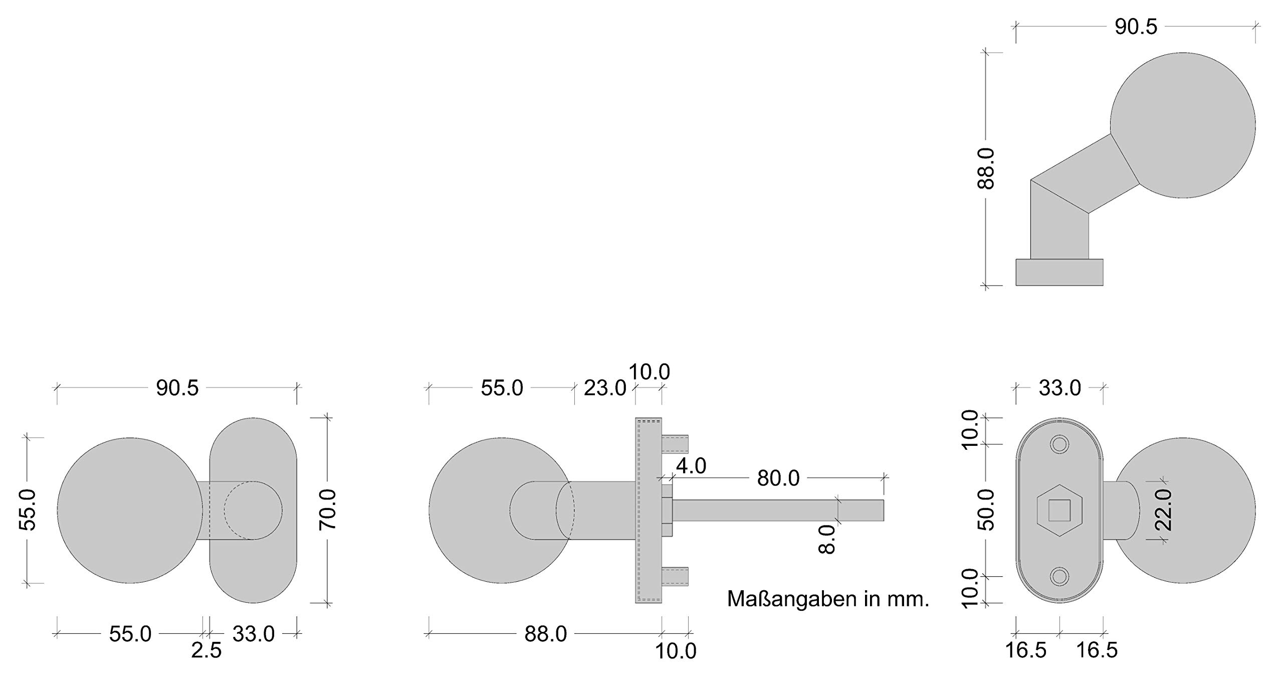 Gedotec Türknopf auf Ovalrosette Knopfdrücker Türknauf Ø 55 mm gekröpft rund | nicht drehbar | Edelstahl matt gebürstet | 1 Stück Türbeschlag inkl. Drückerstift 80 mm & Befestigungsmaterial