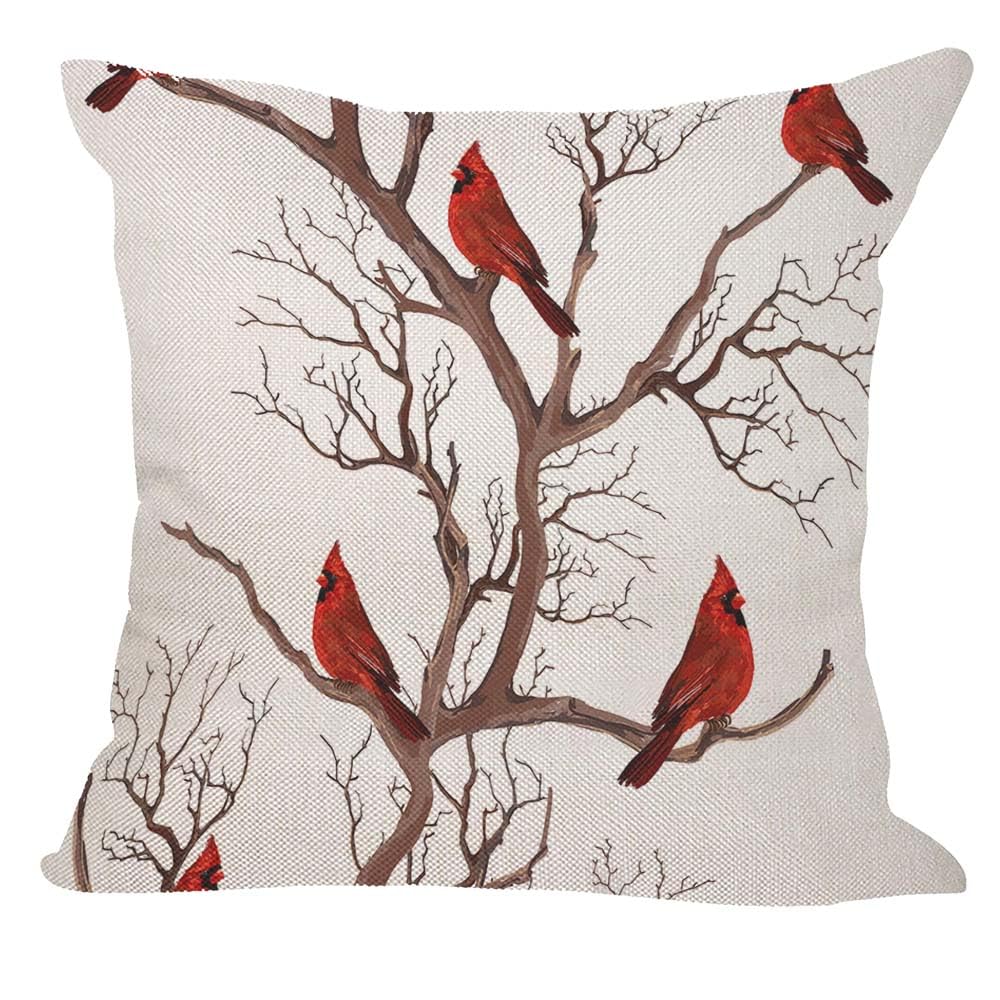 Orythyra Red Cardinals Birds Throw Pillow Case Cushion Cover Linen Pillowcases Pillow Cover Living Room Couch Bed Sofa Car Waist Cushion Cover Farmhouse 45X45 CM — image 1