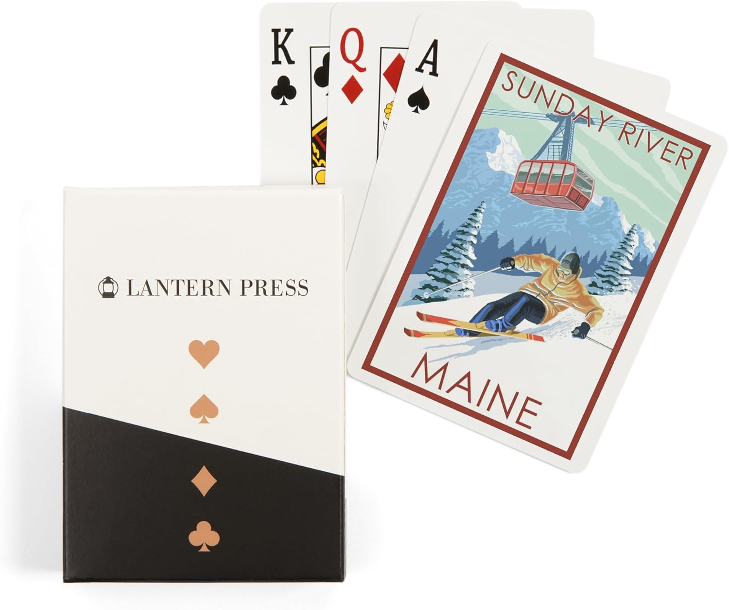 Lantern Press Sunday River, Maine, Skier and Tram, 52 Playing Cards for Adults, Poker Size Card Deck