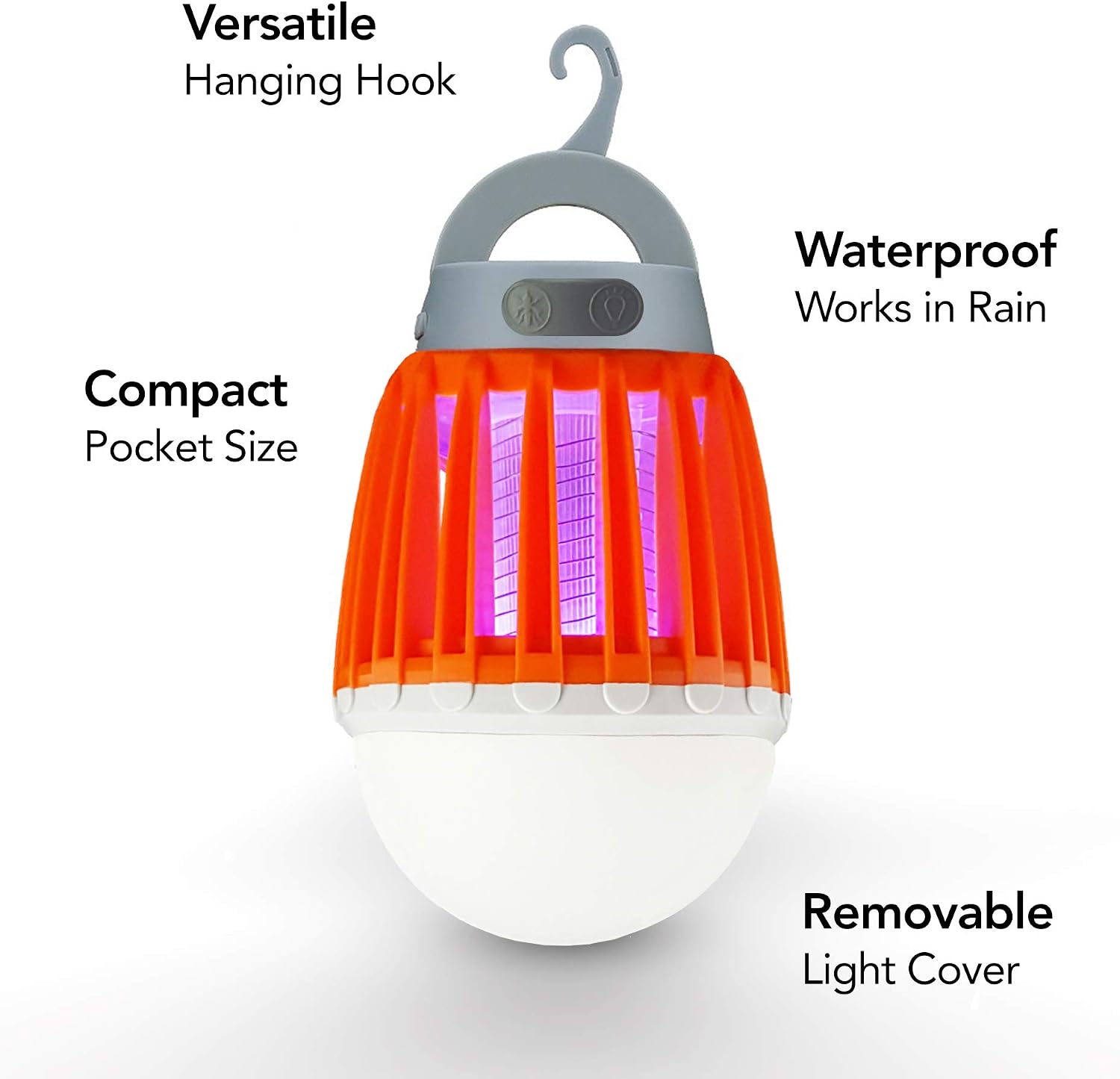 White Kaiman 2 in 1 Bug Zapper Outdoor - Rechargeable Waterproof Mosquito Killer Light Bulb for Indoors & Outdoors (Orange)
