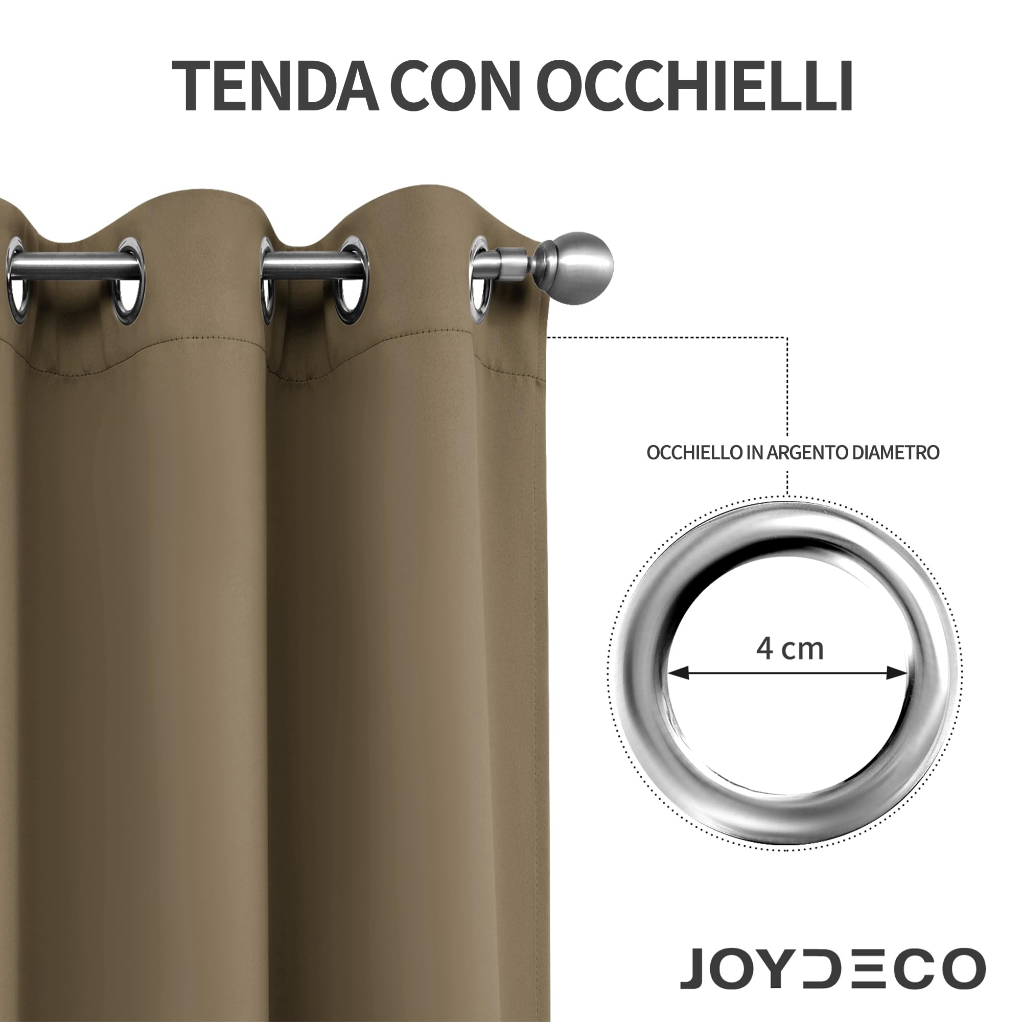 Joydeco Tende Oscuranti per Interni 2 Pezzi L 140 x A 175, Tende Termiche con Occhielli Moca per Soggiorno Moderne, Cameretta Bambini, Camera