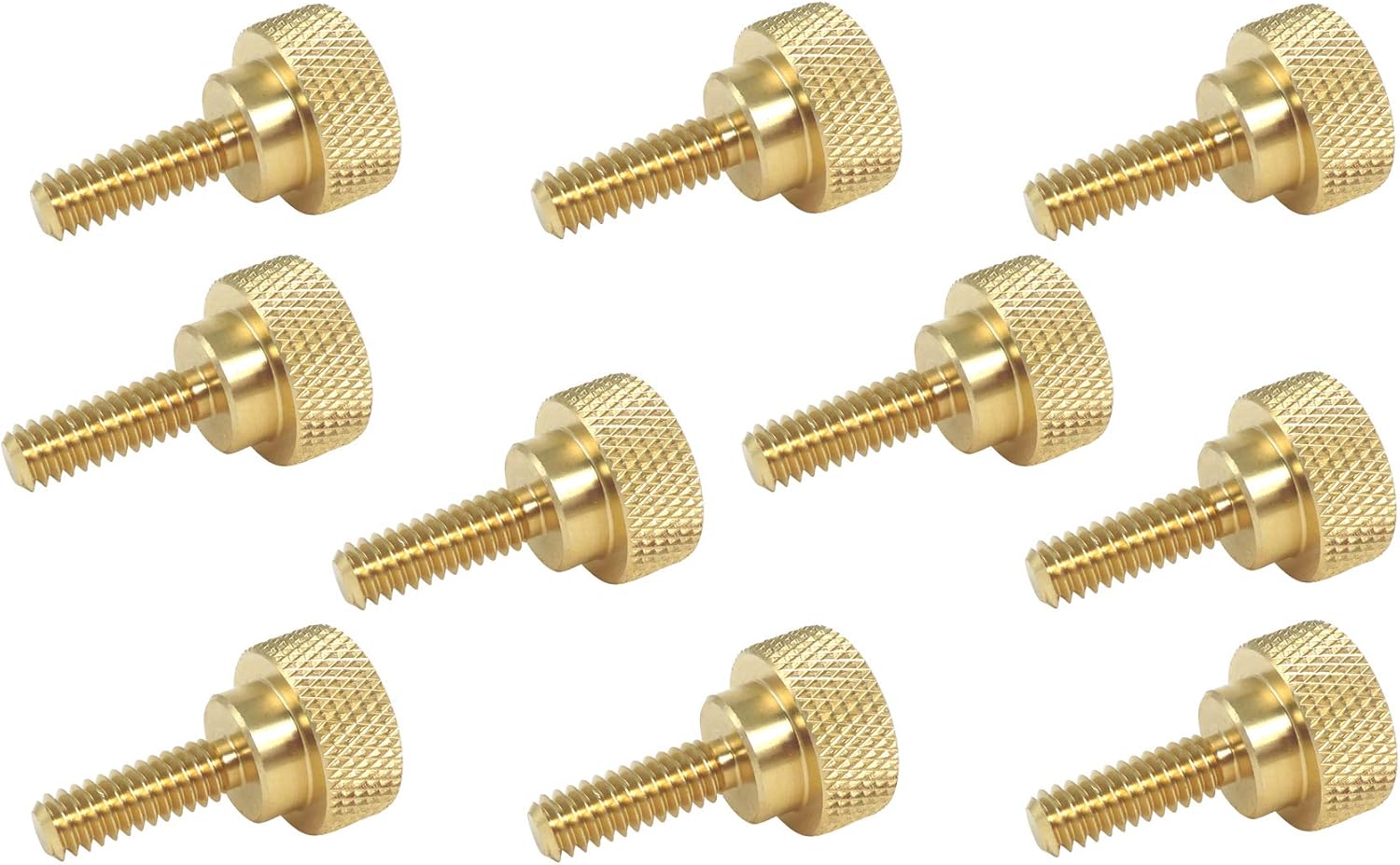 10 Pack 1/4-20 x 3/4 Inch Threads Solid Brass Diamond Knurled Thumb Screws Knobs with Straight Shoulders Right-Hand Threads SAE Flat Tip Uncoated (1/4-20 x 3/4 inch Long Threads)