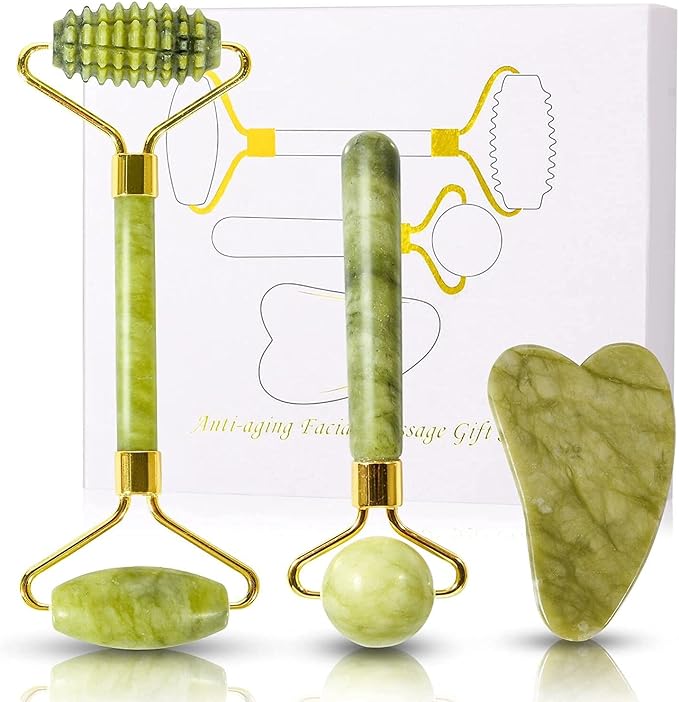 Kit rodillo jade gua sha 3 en 1 masaje facial regalo graduación bienestar