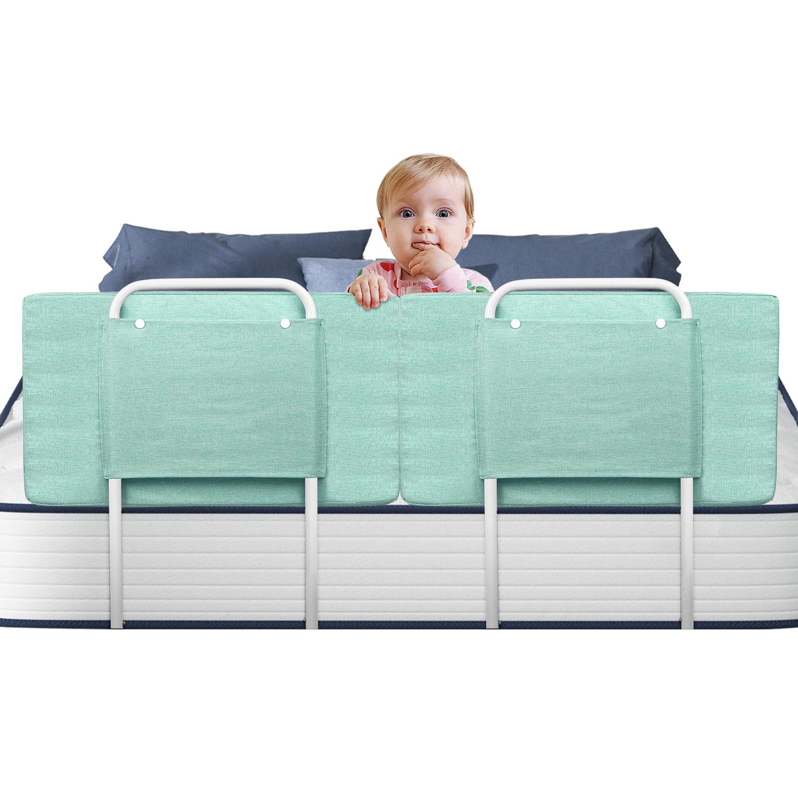 Soontrans Rausfallschutz Bett, Sorgt für Süße Träume für Ihren Kleinen, Rausfallschutz Boxspringbett Gepolstert Umramung & 5-Stufen Höhenverstellbar, für Kinderbett Elternbett Reise (Grün, 2-Stk. 50cm